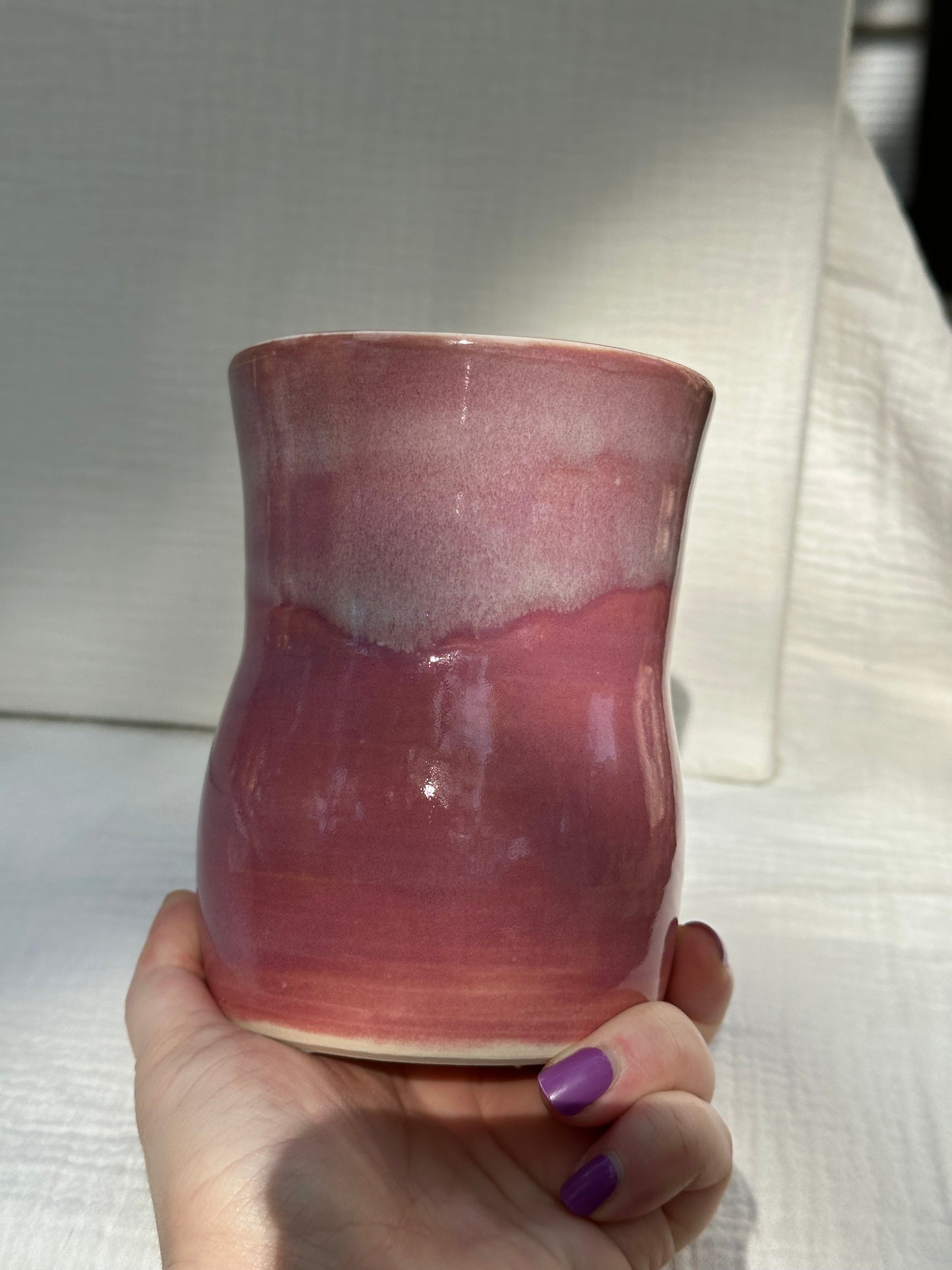 Ceramic Stoneware Pink and White Speckled Utensil Holder Vase Pottery Floral