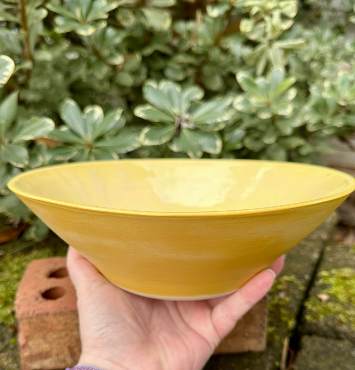 Ceramic Stoneware Large Yellow Serving Display Bowl Home Decor Pottery