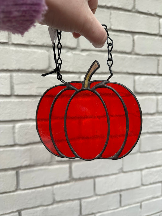 Stained Glass Halloween Orange Pumpkin Gourd Fall Suncatcher Window Decoration Glass Art Gift Thanksgiving Housewarming