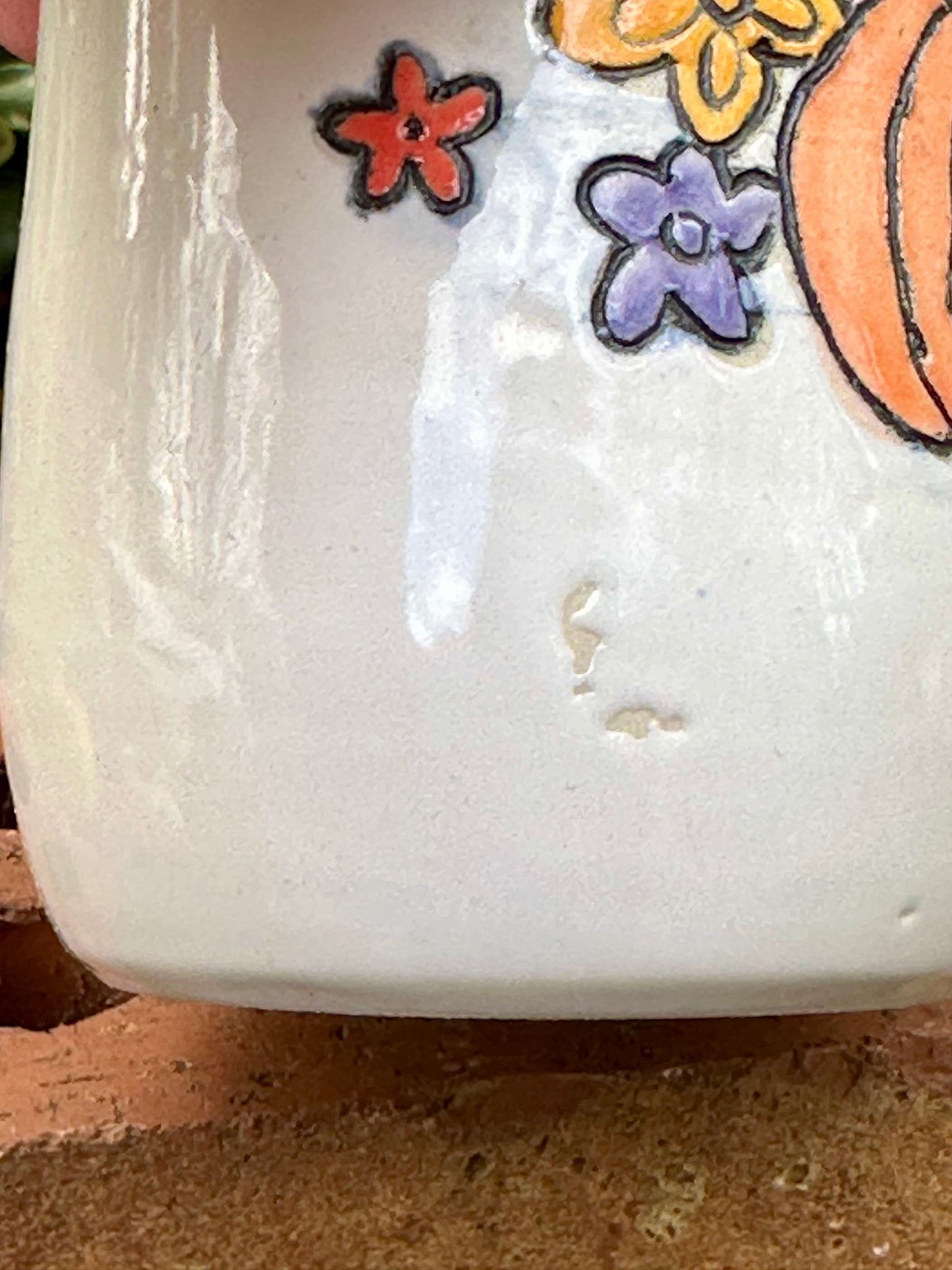 *Second* Ceramic Stoneware Carved Pumpkin with Blue, Orange and Yellow Flowers Coffee Tea Mug Cup Botanical Floral Pottery