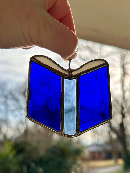 Ready to ship Stained Glass Small Blue Book Suncatcher Window Decoration Glass Art Gift