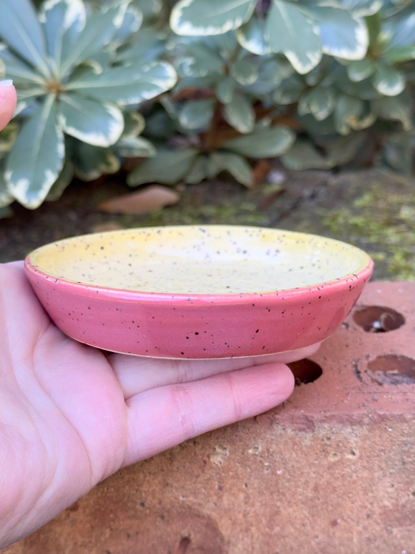 Ceramic Stoneware Trinket Dish Or Spoon Rest On Speckled Clay