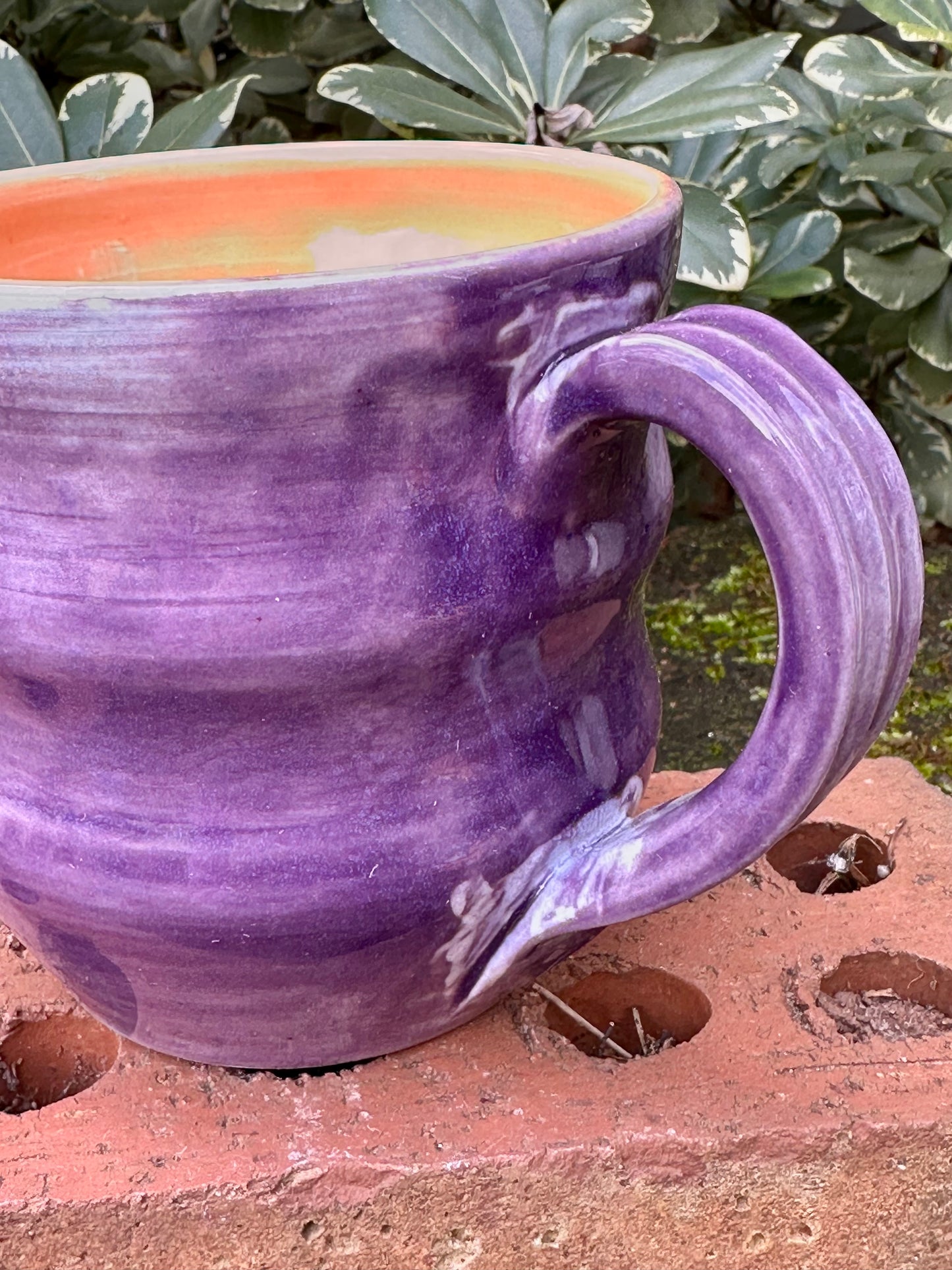 *Second* Ceramic Stoneware Purple and Orange Coffee Tea Mug Cup Pottery
