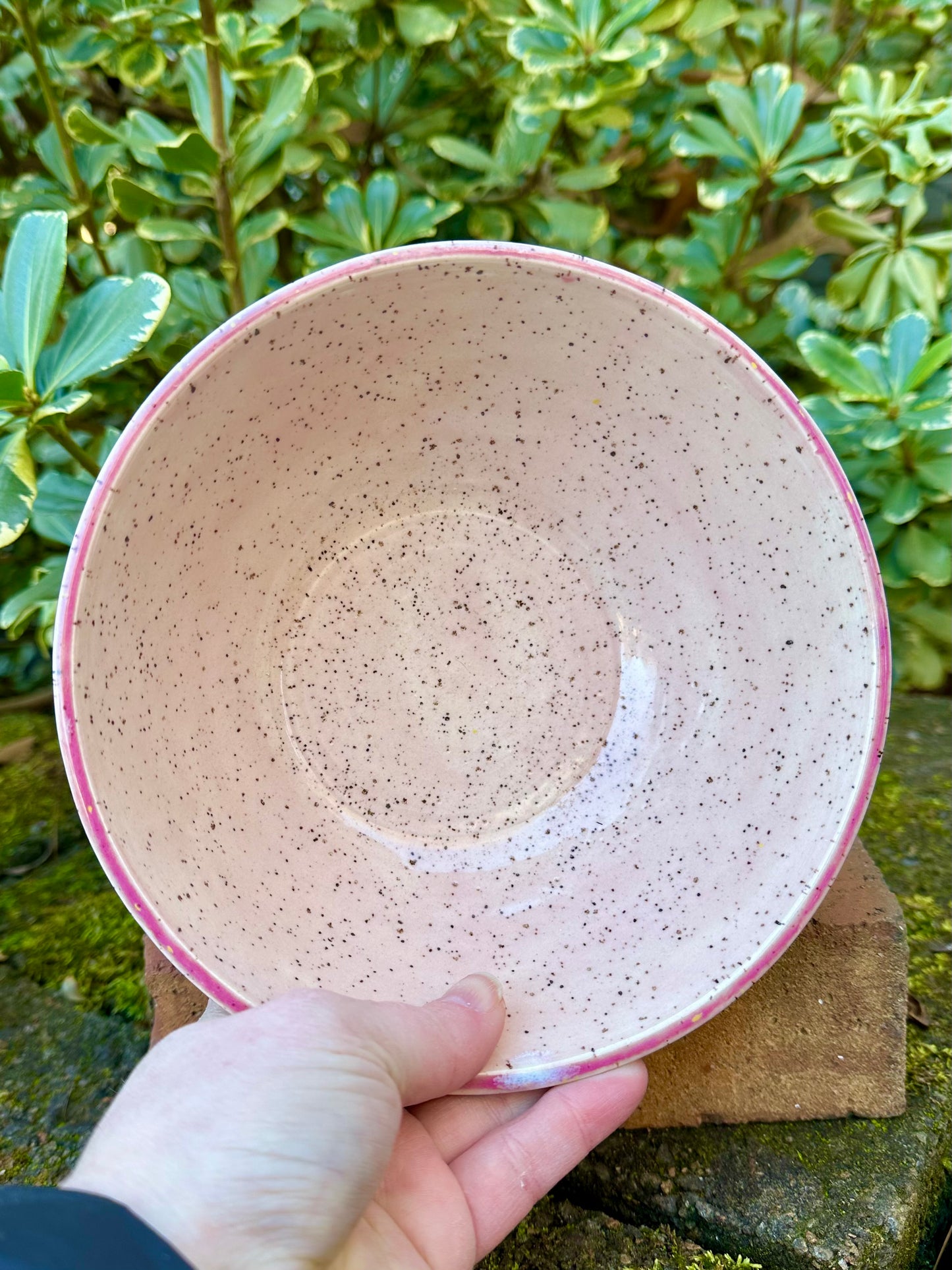 Ceramic Stoneware Medium Pink and Purple Serving Display Bowl Home Decor Pottery