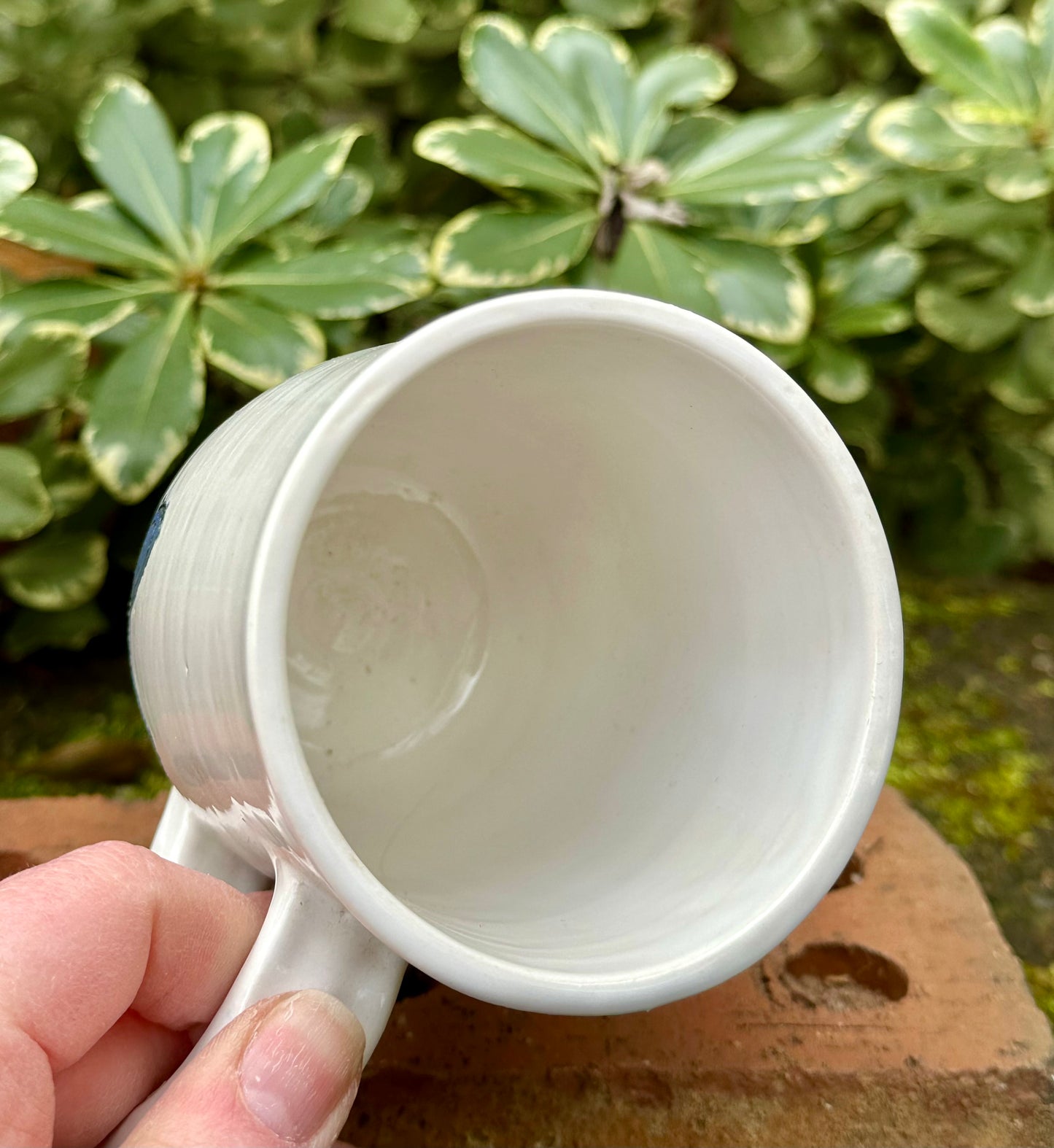 *Second* Ceramic Stoneware Carved Blue Flowers Coffee Tea Mug Cup Botanical Floral Pottery