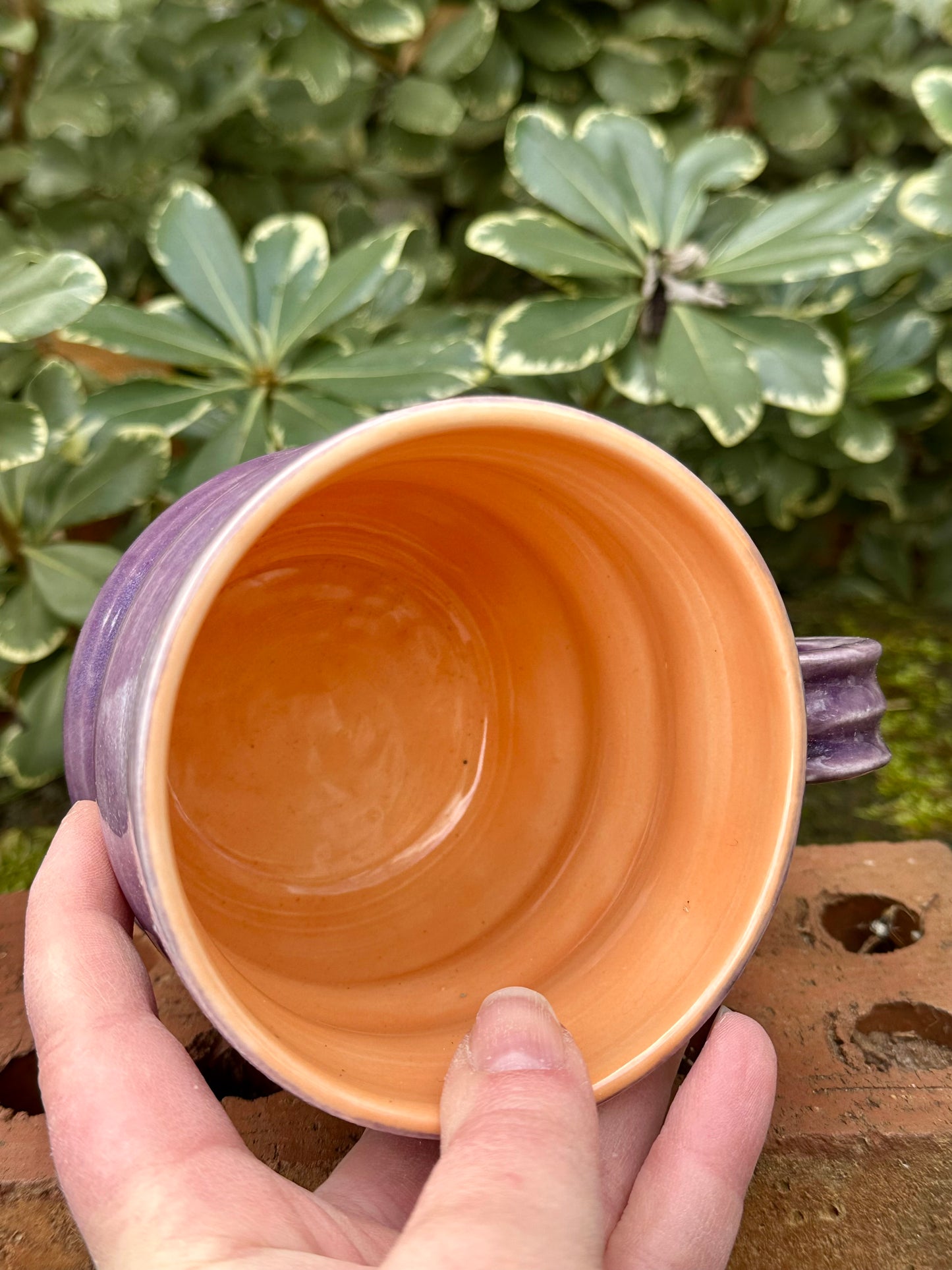 *Second* Ceramic Stoneware Purple and Orange Coffee Tea Mug Cup Pottery