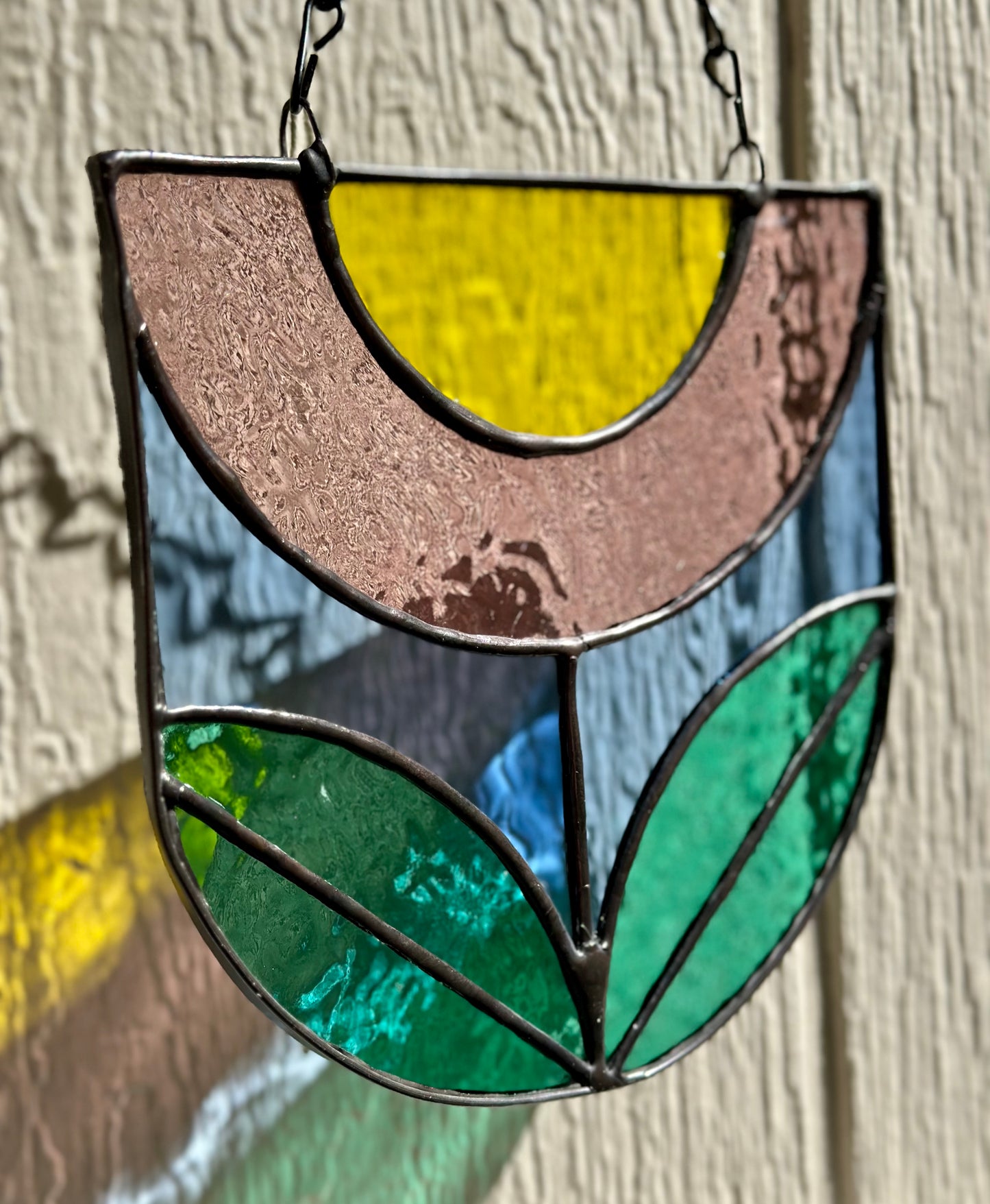Stained Glass Flower Black Patina Suncatcher Window Decoration Glass Art Plant Lover Gift