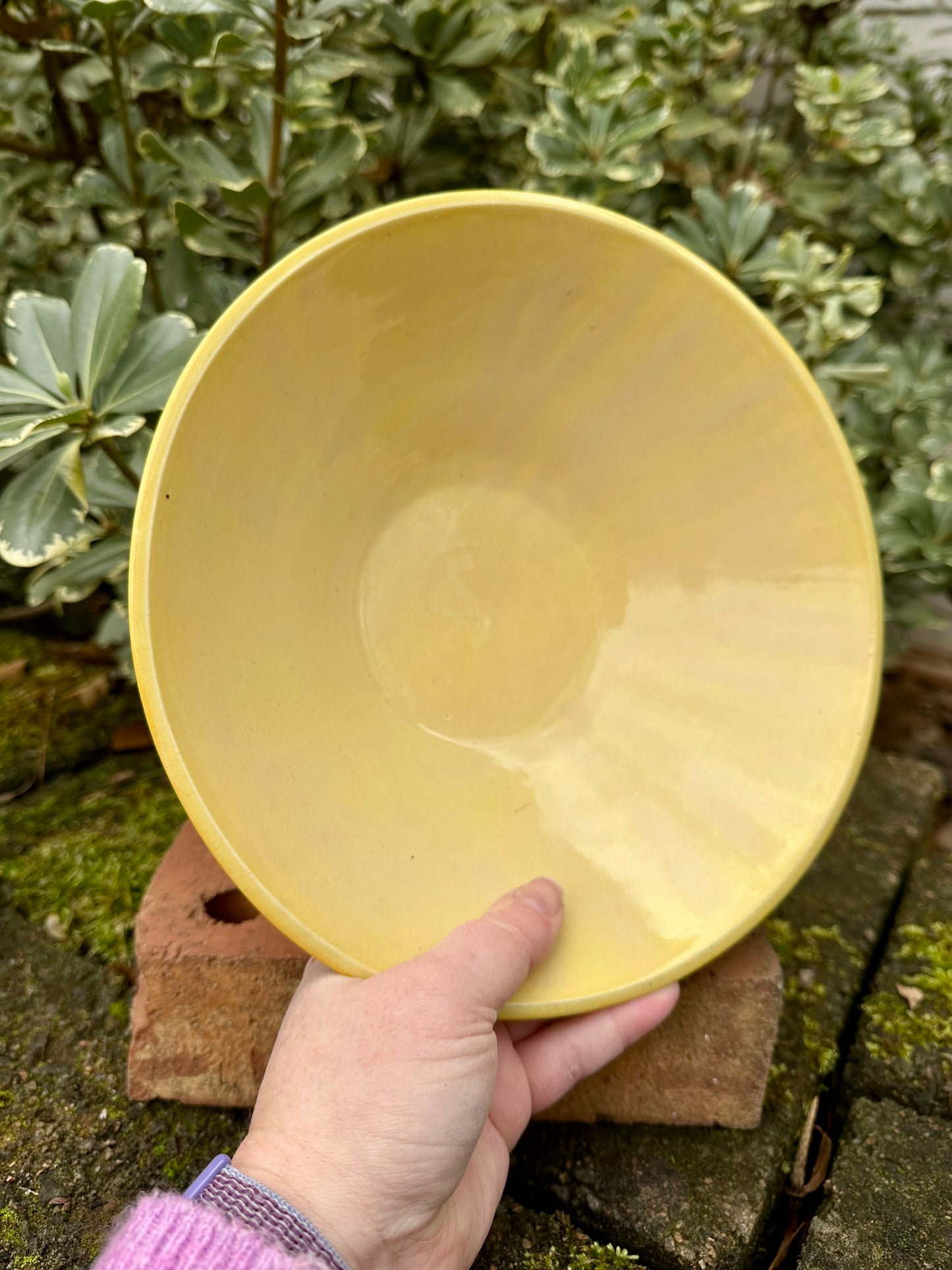 Ceramic Stoneware Large Yellow Serving Display Bowl Home Decor Pottery
