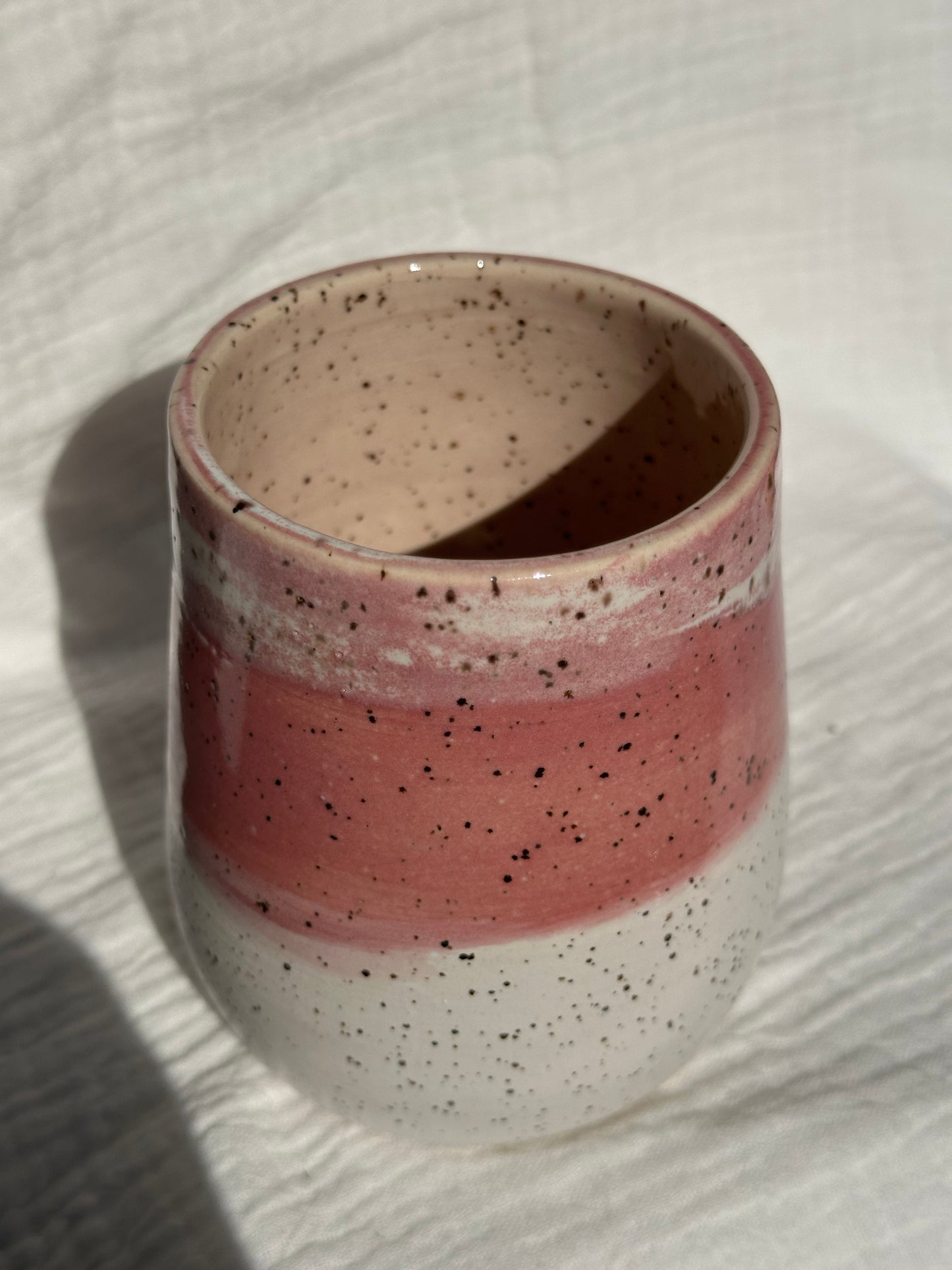 Ceramic Stoneware Pink and White Wine Whiskey Cup Botanical Floral Pottery Floral Tumbler