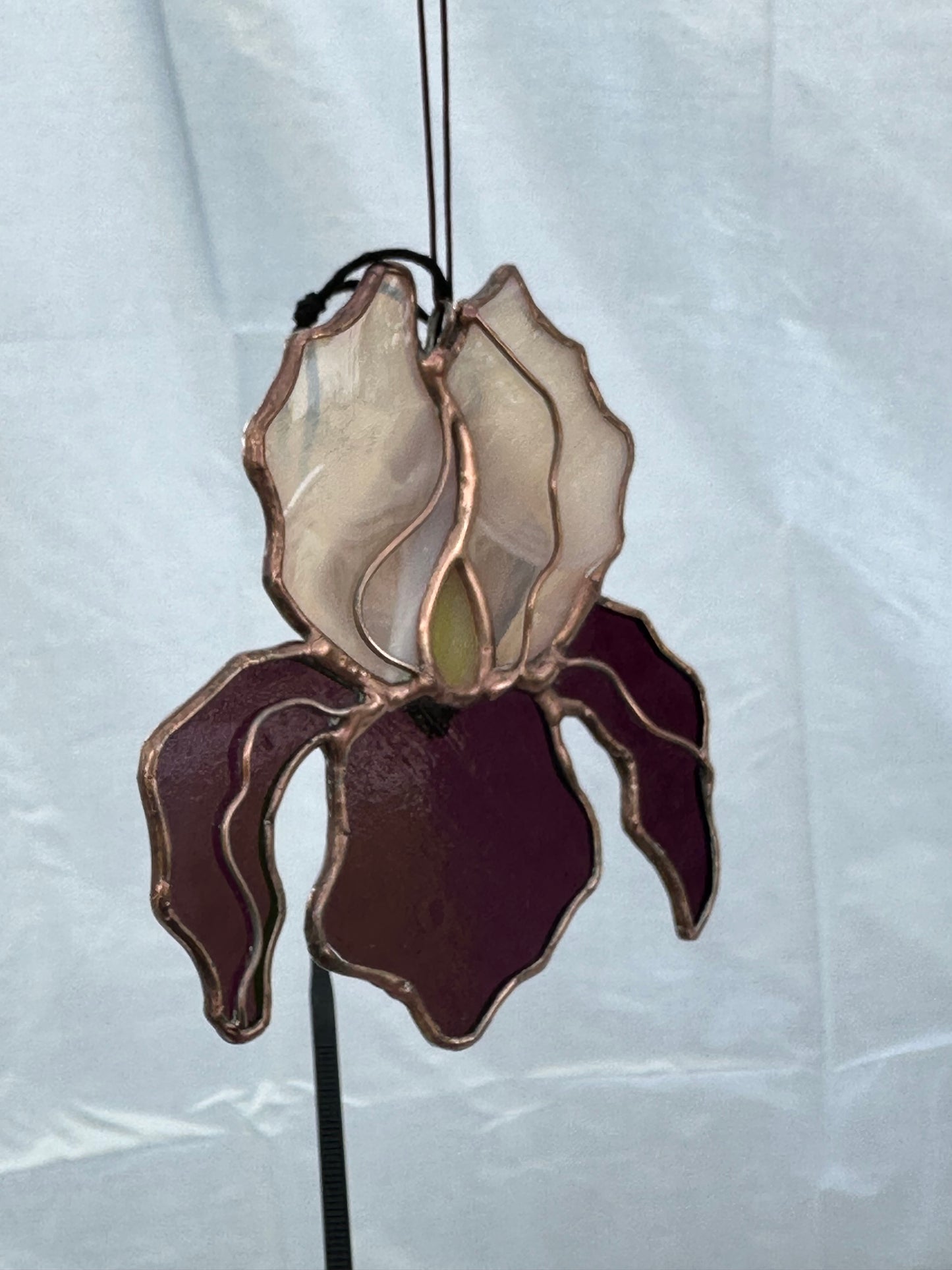 Stained Glass Iris Bi-color Sun catcher Yellow Purple Window Decoration Glass Art Plant Lover Gift