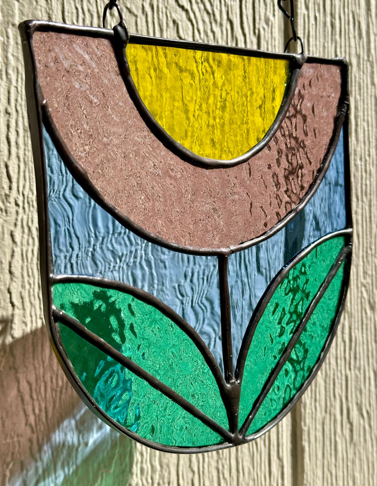 Stained Glass Flower Black Patina Suncatcher Window Decoration Glass Art Plant Lover Gift