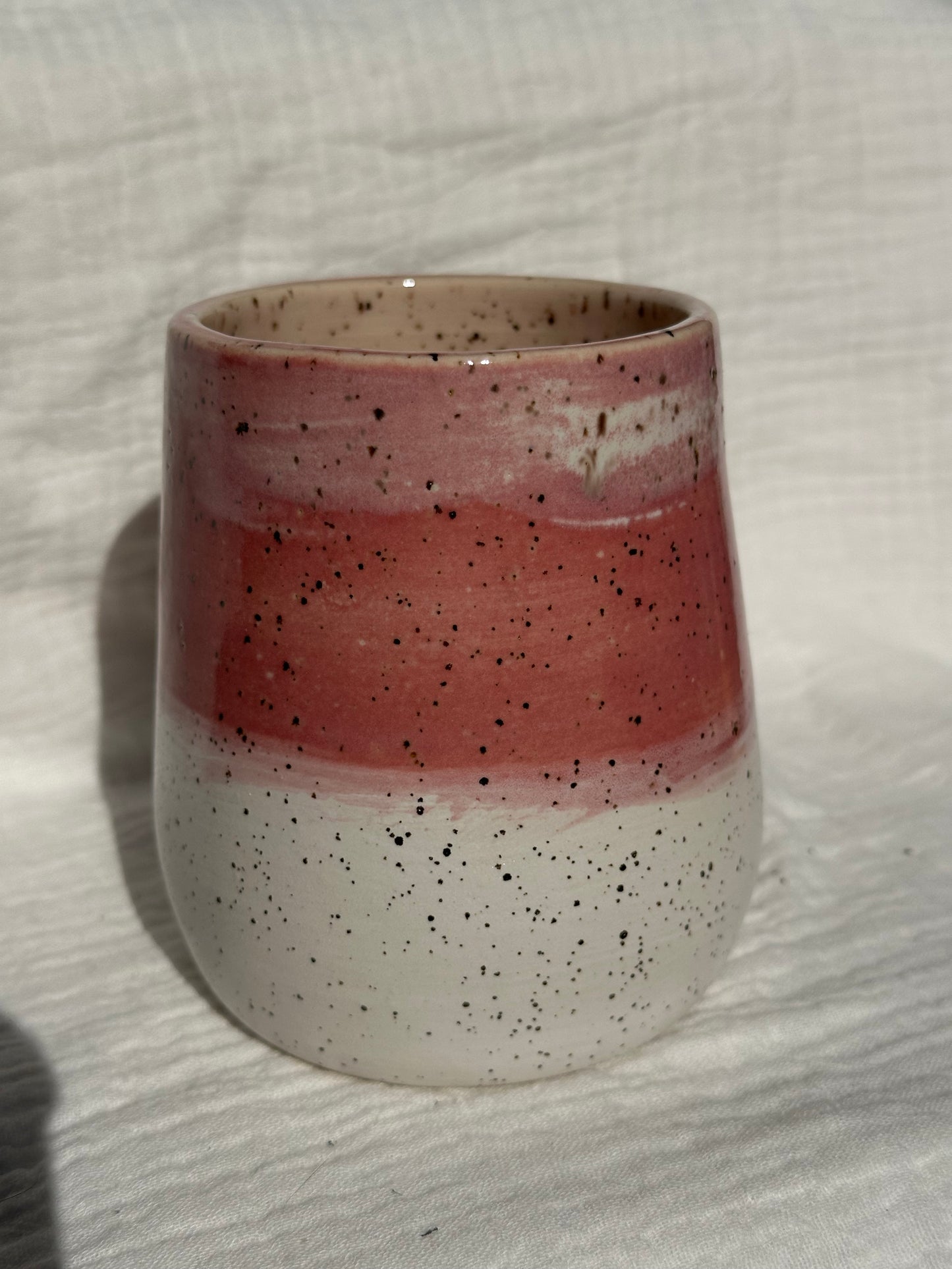 Ceramic Stoneware Pink and White Wine Whiskey Cup Botanical Floral Pottery Floral Tumbler