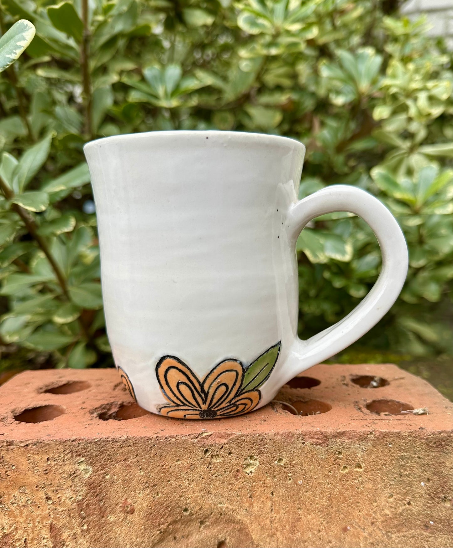 Ceramic Stoneware Carved Orange Flowers Coffee Tea Mug Cup Botanical Floral Pottery Floral Pride