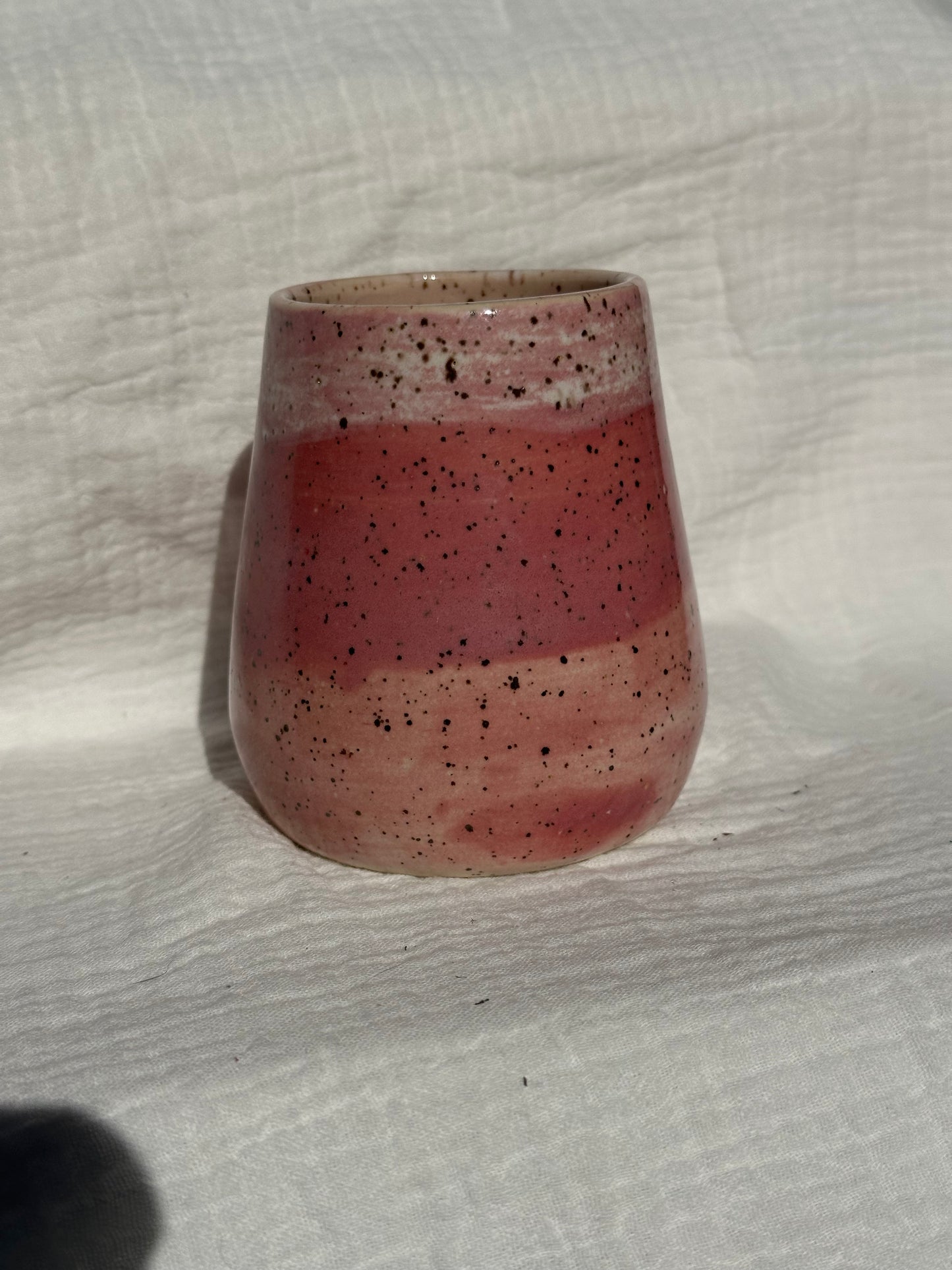 Ceramic Stoneware Pink and White Wine Whiskey Cup Botanical Floral Pottery Floral Tumbler