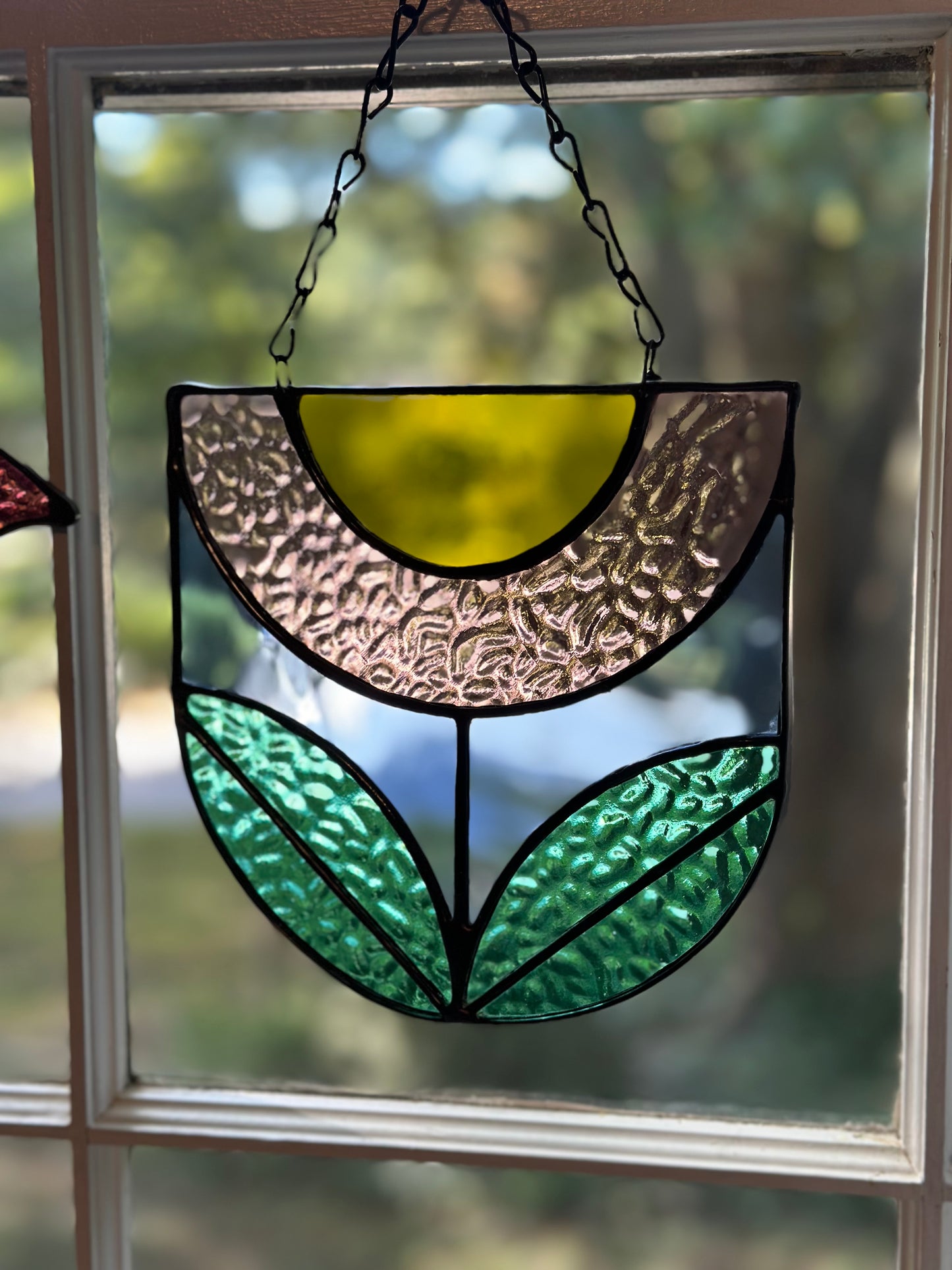 Stained Glass Flower Black Patina Suncatcher Window Decoration Glass Art Plant Lover Gift