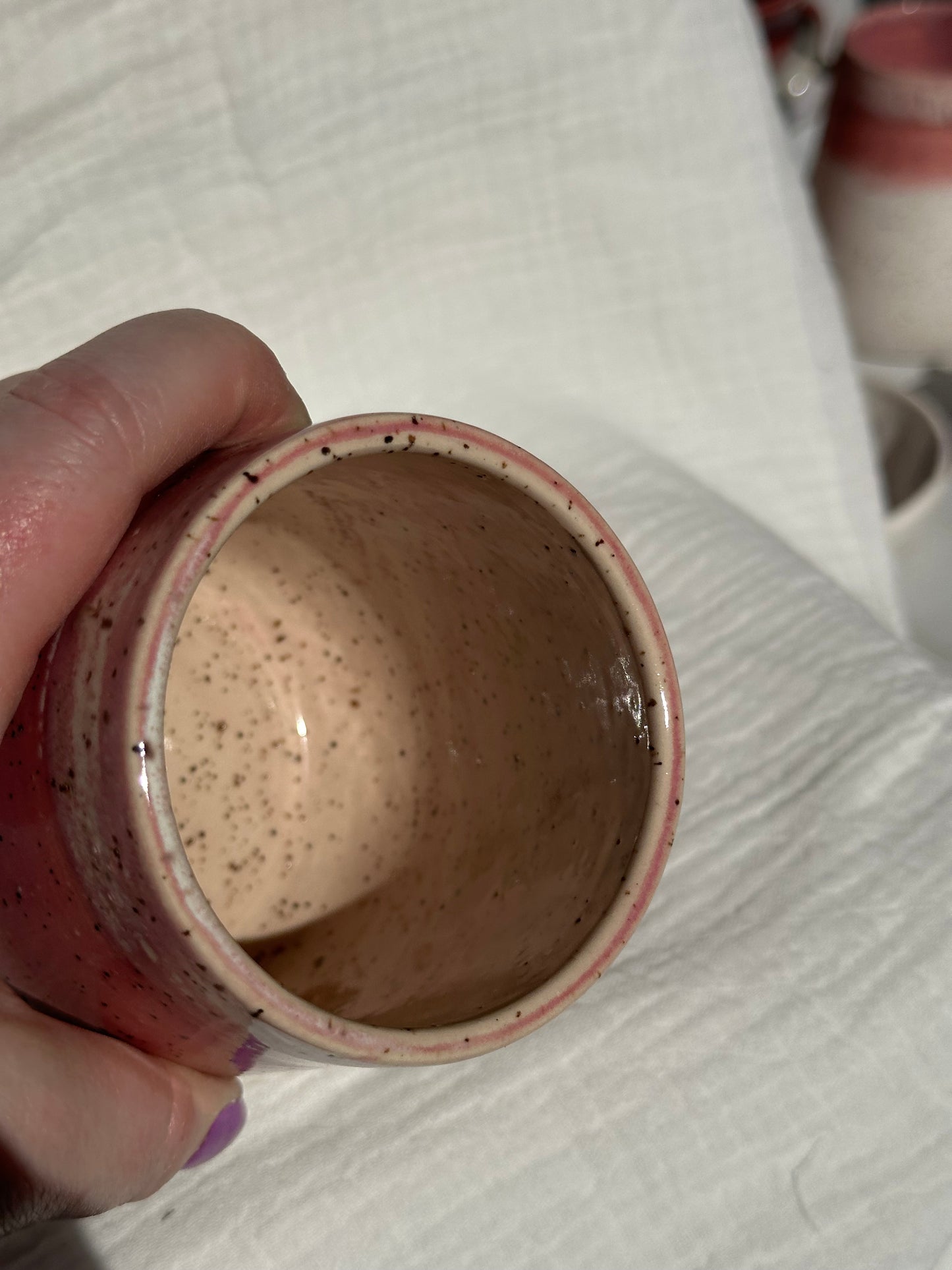 Ceramic Stoneware Pink and White Wine Whiskey Cup Botanical Floral Pottery Floral Tumbler
