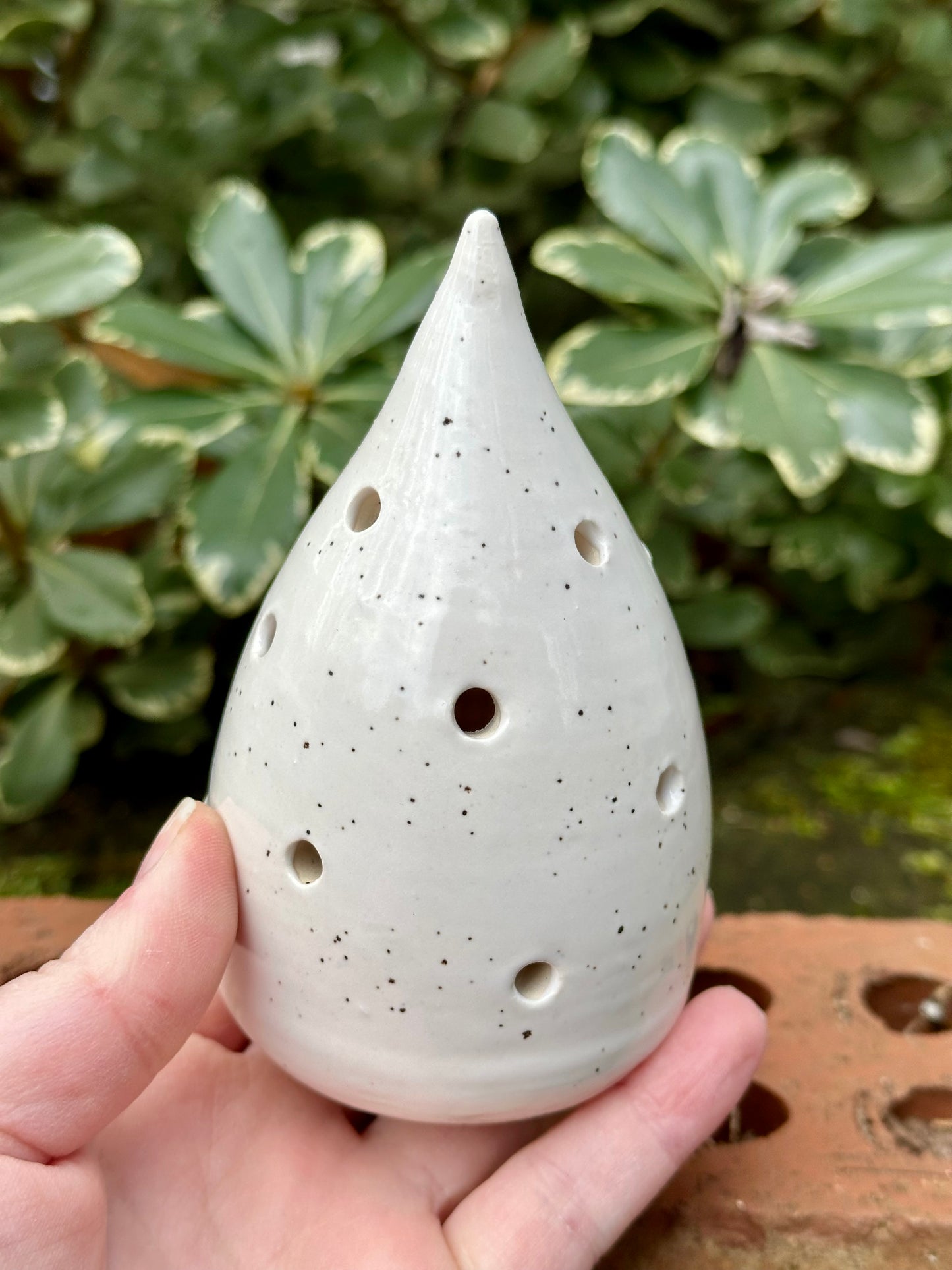 Ceramic Stoneware White Christmas Tree Luminary Decoration Pottery