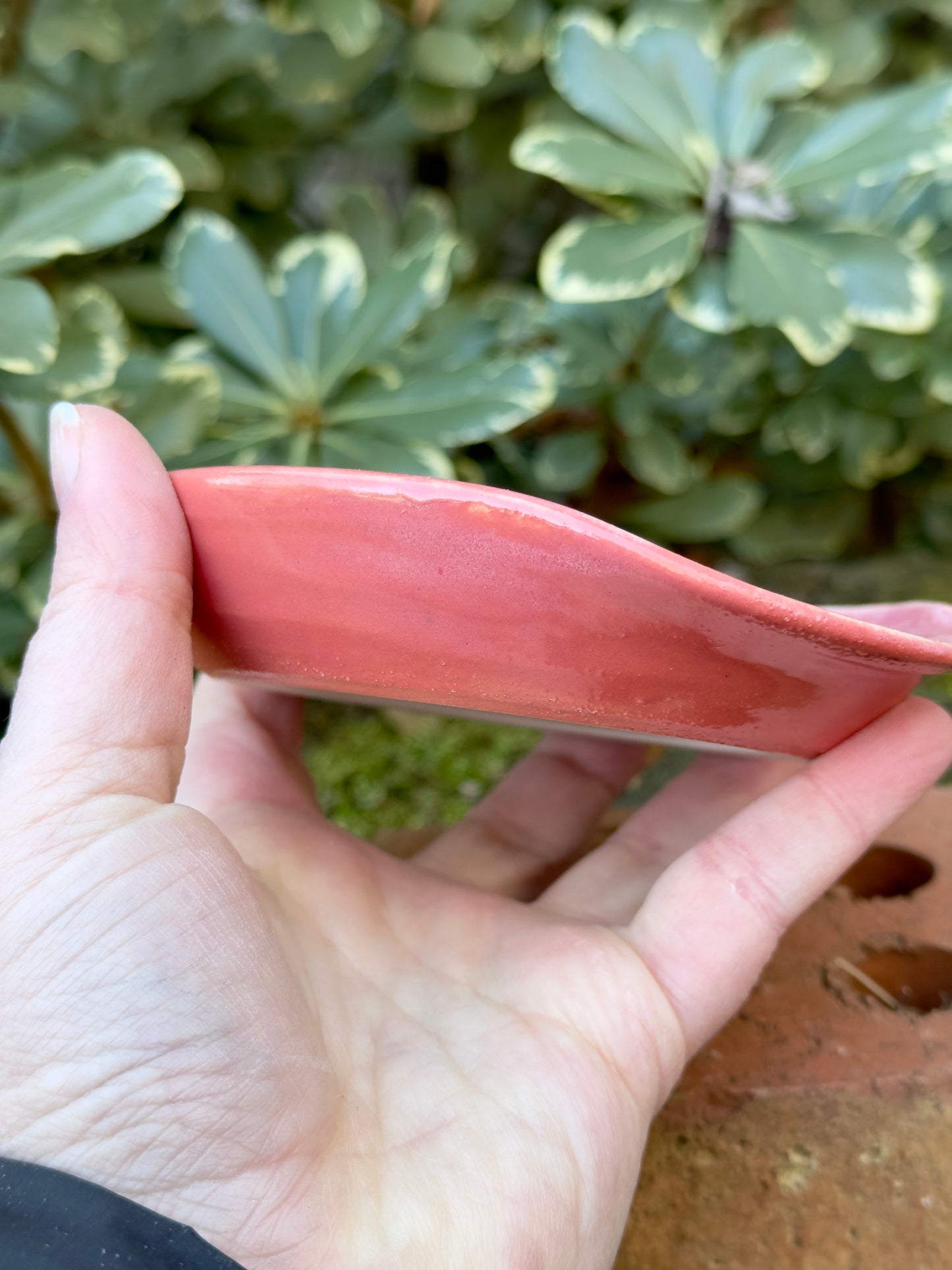 Ceramic Stoneware Pink Spoon Rest Serving Pottery #2