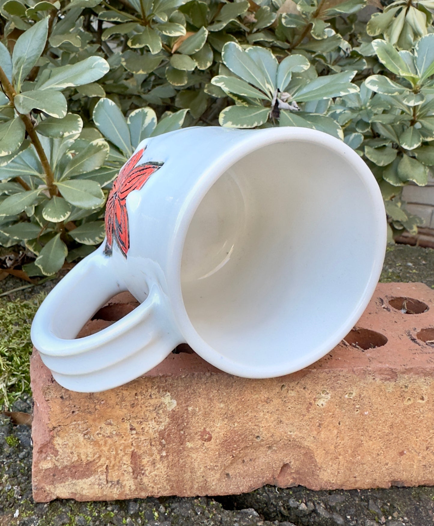 Ceramic Stoneware Carved Orange Flowers Coffee Tea Mug Cup Botanical Floral Pottery Floral Pride