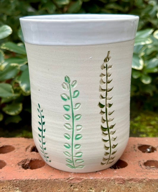 Ceramic Stoneware Carved Vines Botanical Floral Pottery Small