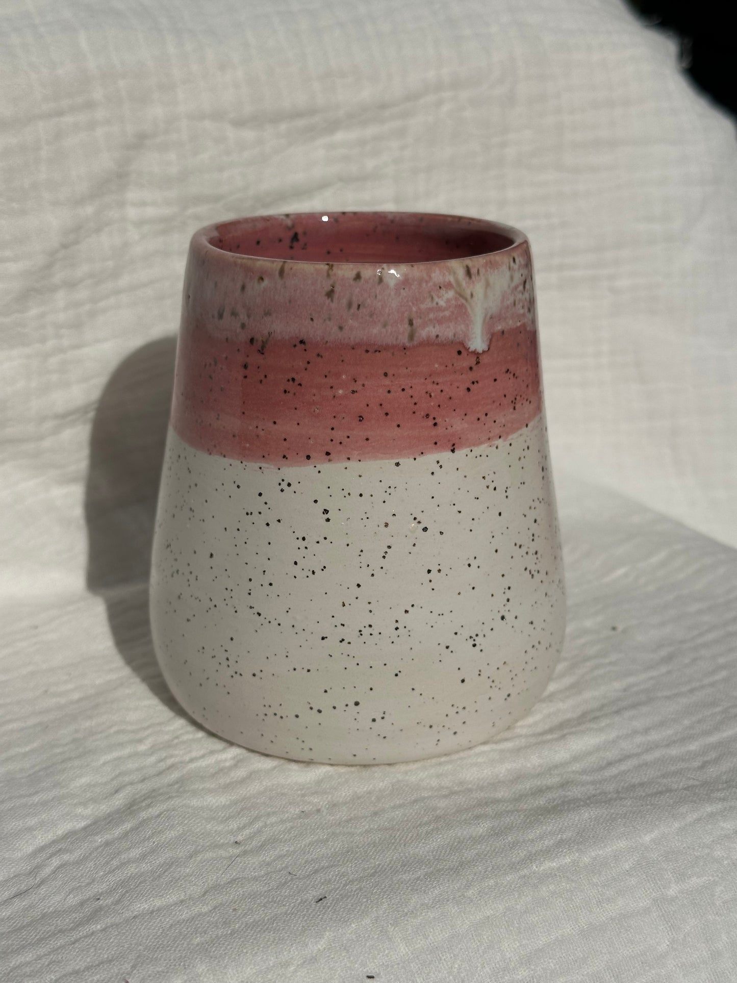 Ceramic Stoneware Pink and White Wine Whiskey Cup Botanical Floral Pottery Floral Tumbler