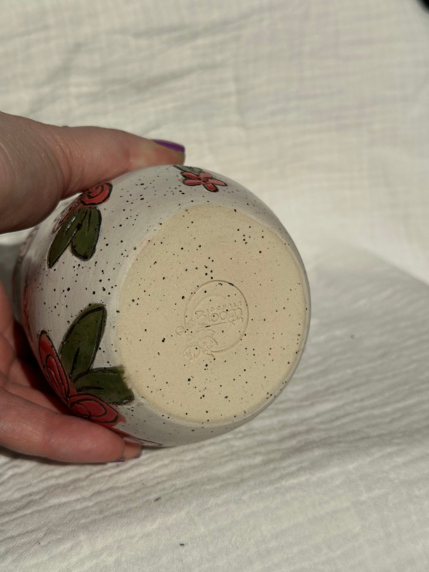 Ceramic Stoneware Carved Red Flowers Wine Whiskey Cup Botanical Floral Pottery Floral Tumbler