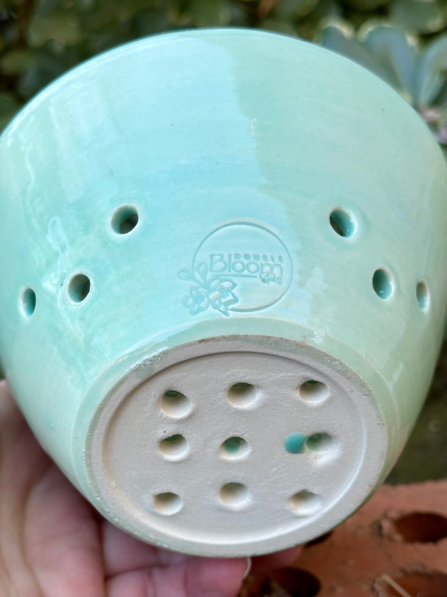 Ceramic Stoneware Robins Egg Green Berry Bowl Colander Pottery
