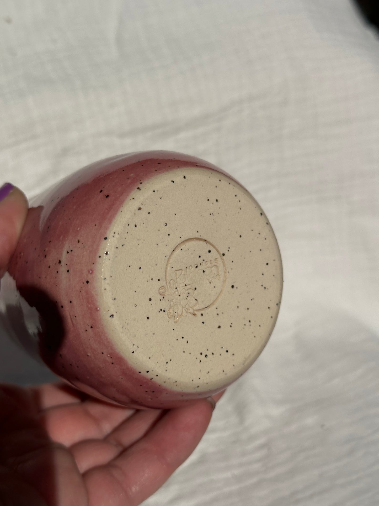 Ceramic Stoneware Pink and White Wine Whiskey Cup Botanical Floral Pottery Floral Tumbler
