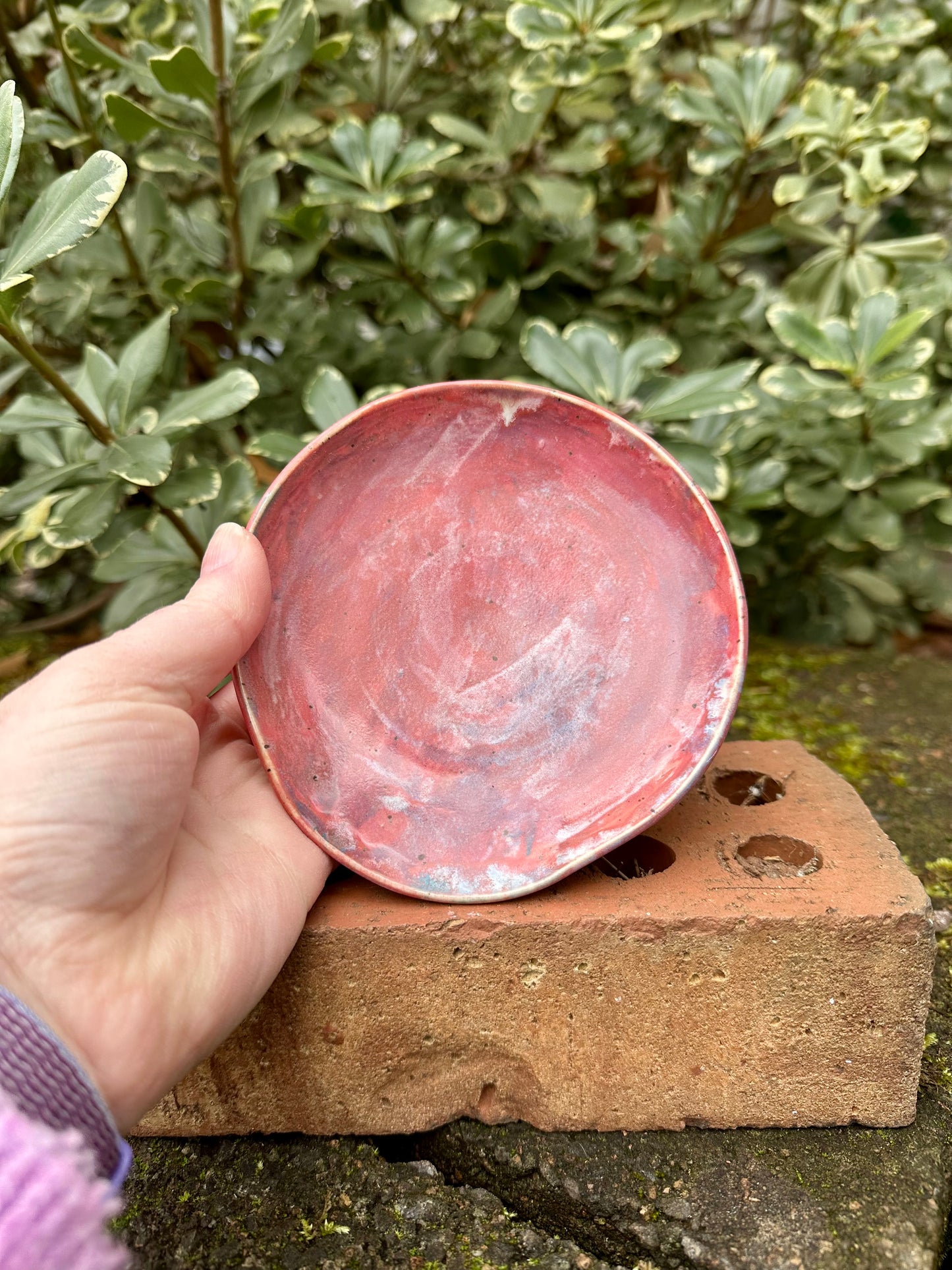 Ceramic Stoneware Pink Speckled Spoon Rest Serving Pottery