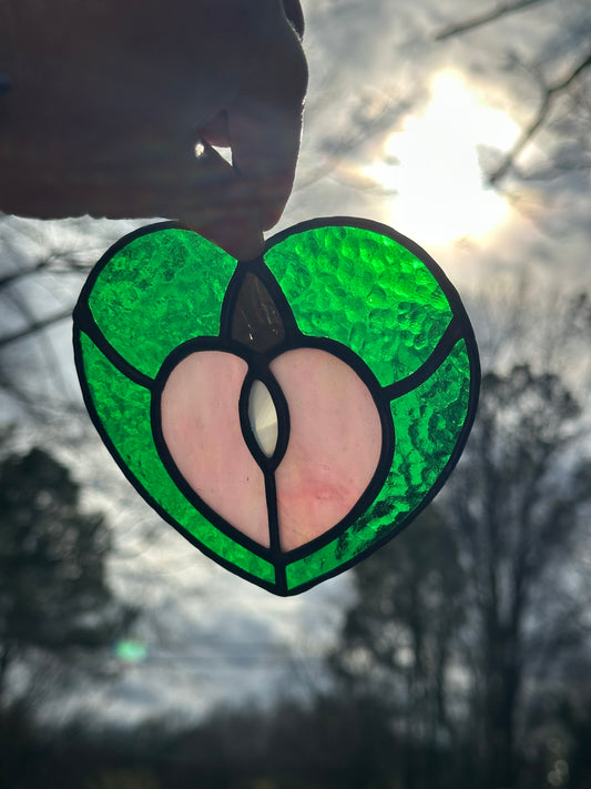 Handmade Stained Glass Valentine’s Day Heart Suncatcher Sun Catcher Window Decoration Glass Art Gift Green Black Pink White Galentine’s Day Gal Pal Wicked