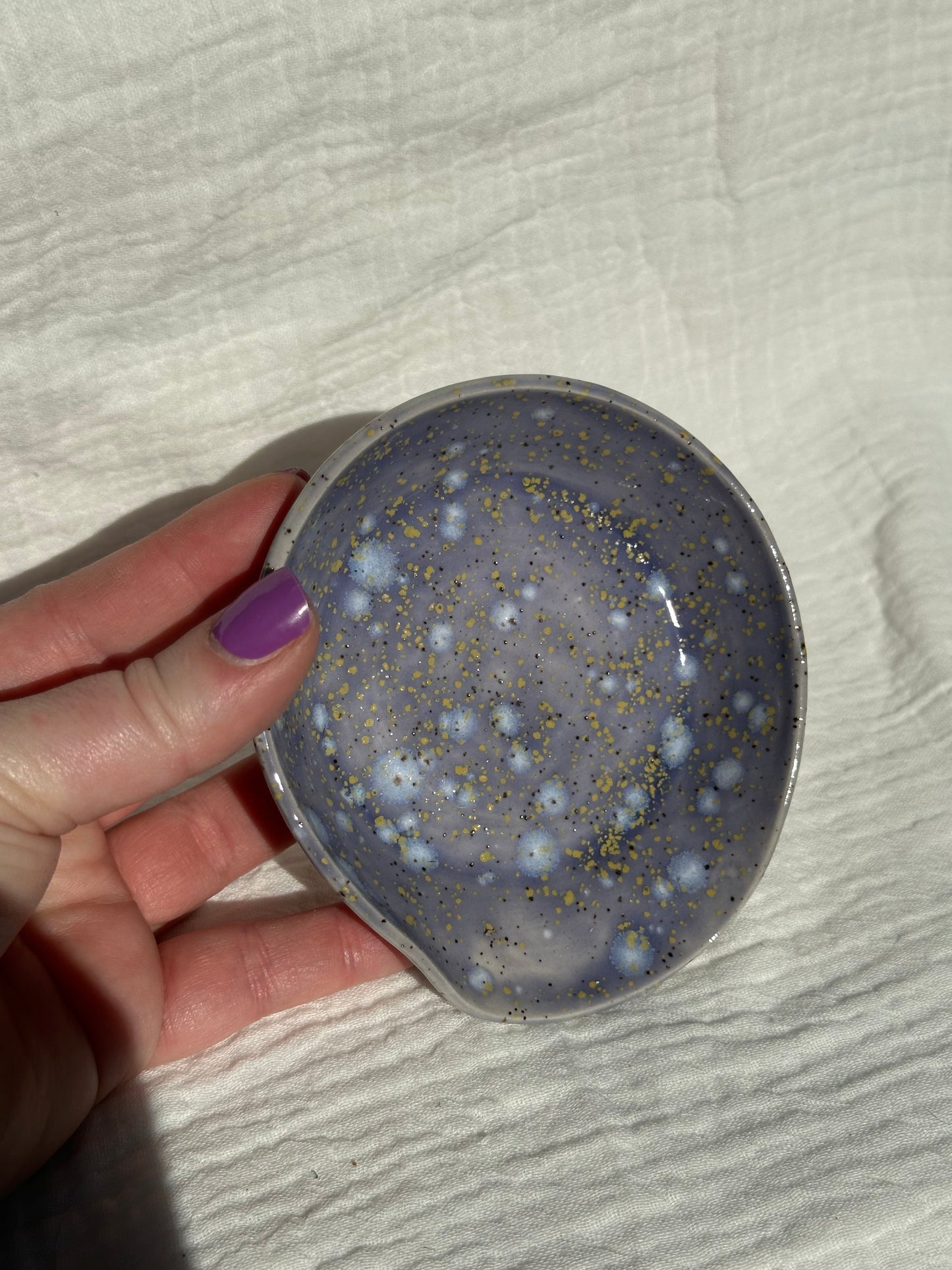 Ceramic Stoneware Purple Lavender Blue Speckled Spoon Rest Serving Pottery