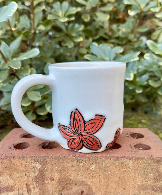 Ceramic Stoneware Carved Orange Flowers Coffee Tea Mug Cup Botanical Floral Pottery Floral Pride