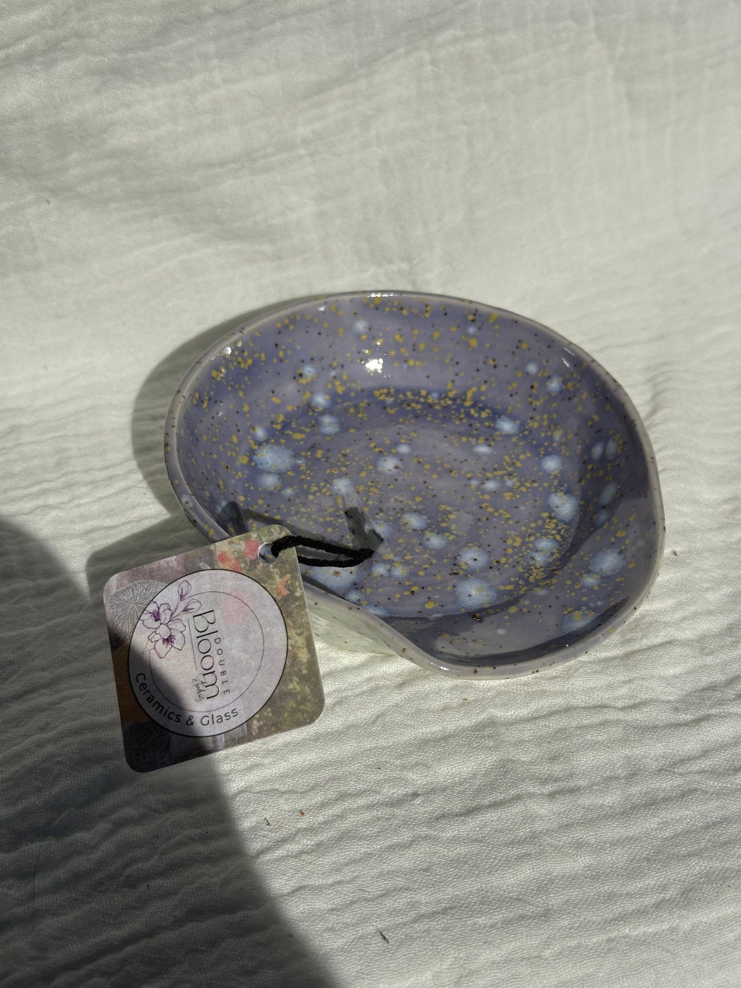 Ceramic Stoneware Purple Lavender Blue Speckled Spoon Rest Serving Pottery