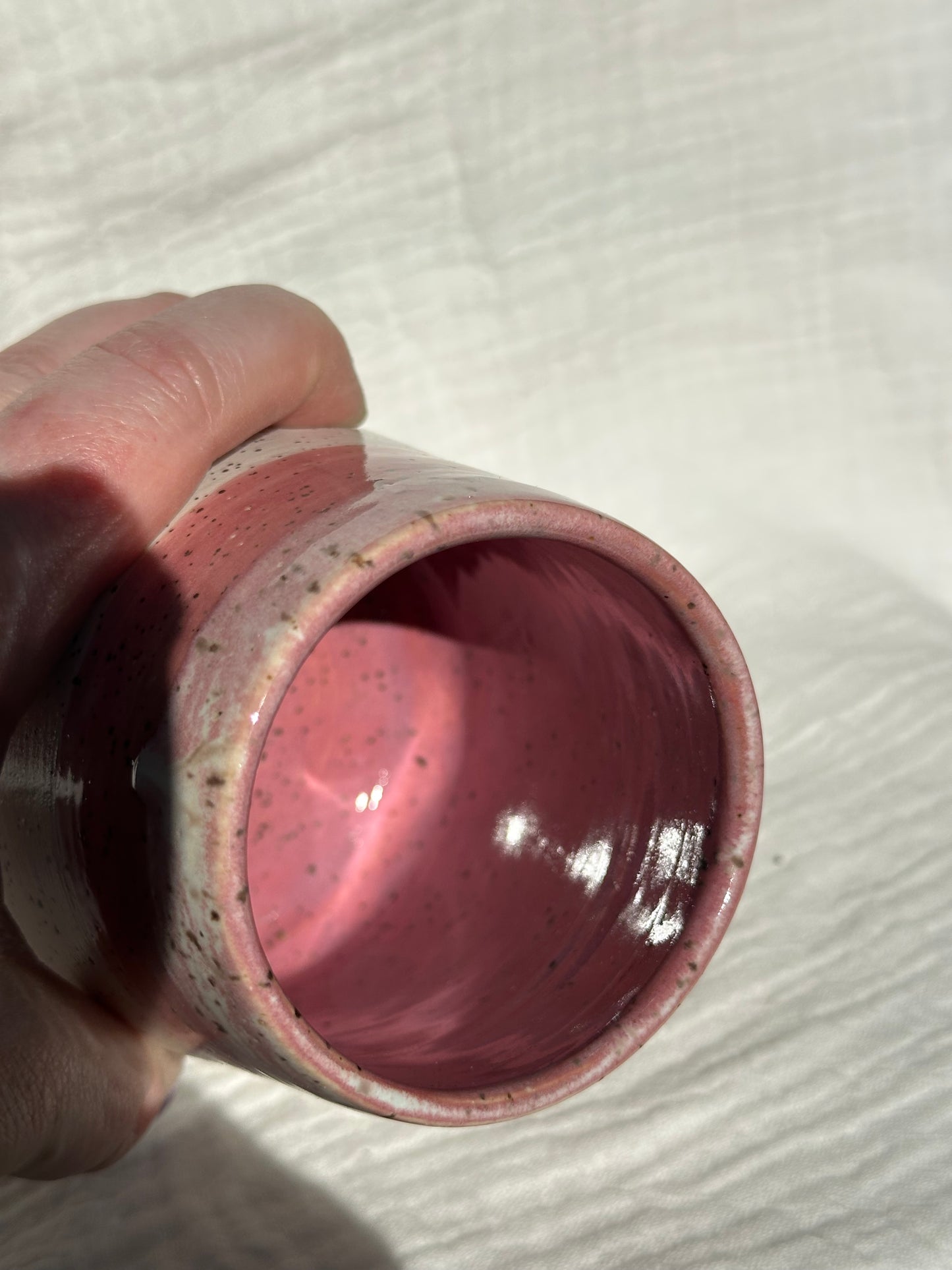 Ceramic Stoneware Pink and White Wine Whiskey Cup Botanical Floral Pottery Floral Tumbler