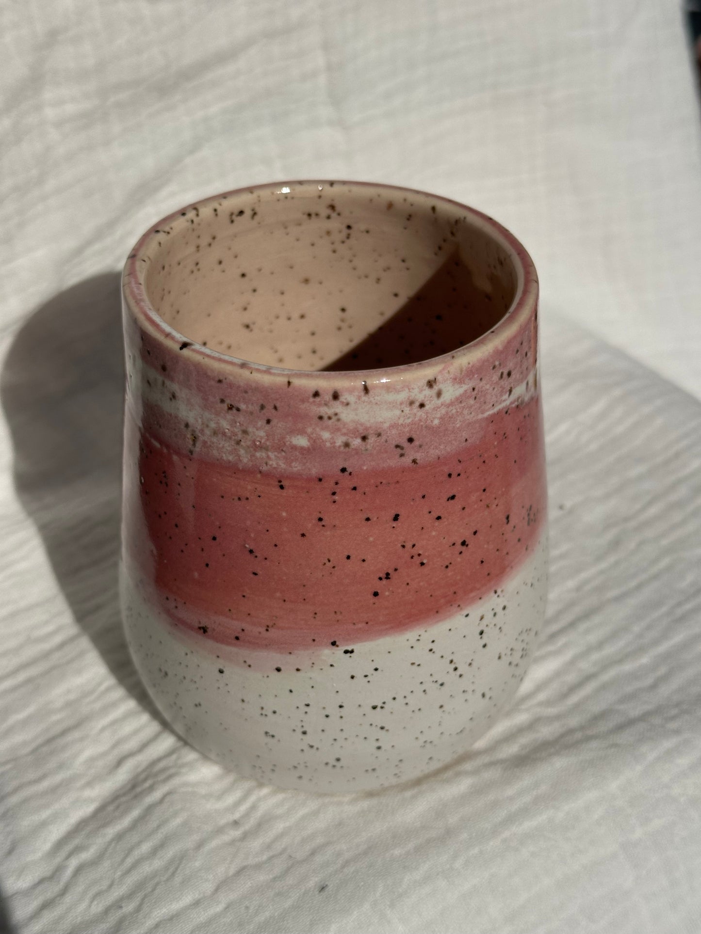 Ceramic Stoneware Pink and White Wine Whiskey Cup Botanical Floral Pottery Floral Tumbler