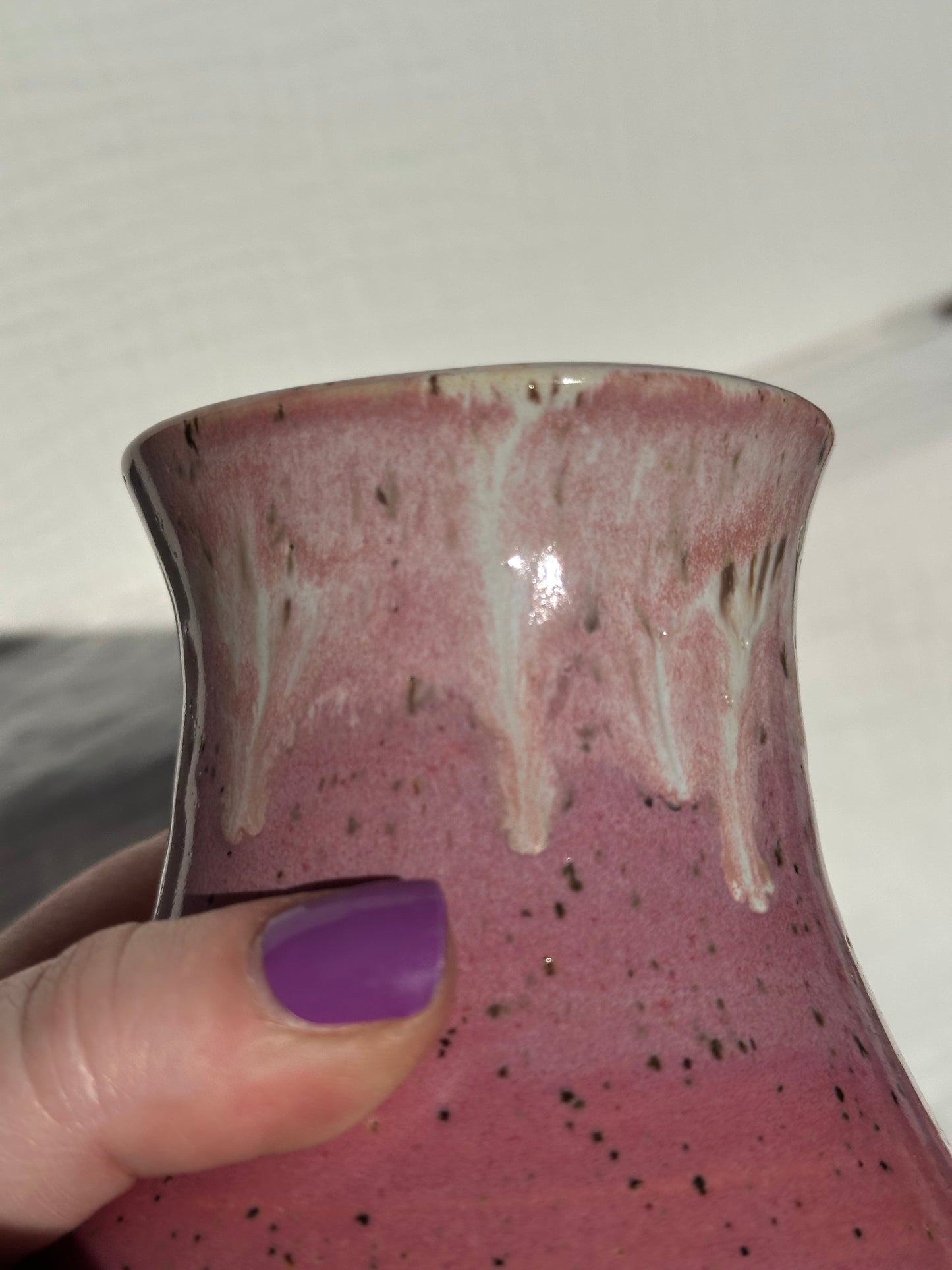 Ceramic Stoneware Pink and White Speckled Utensil Holder Vase Pottery Floral