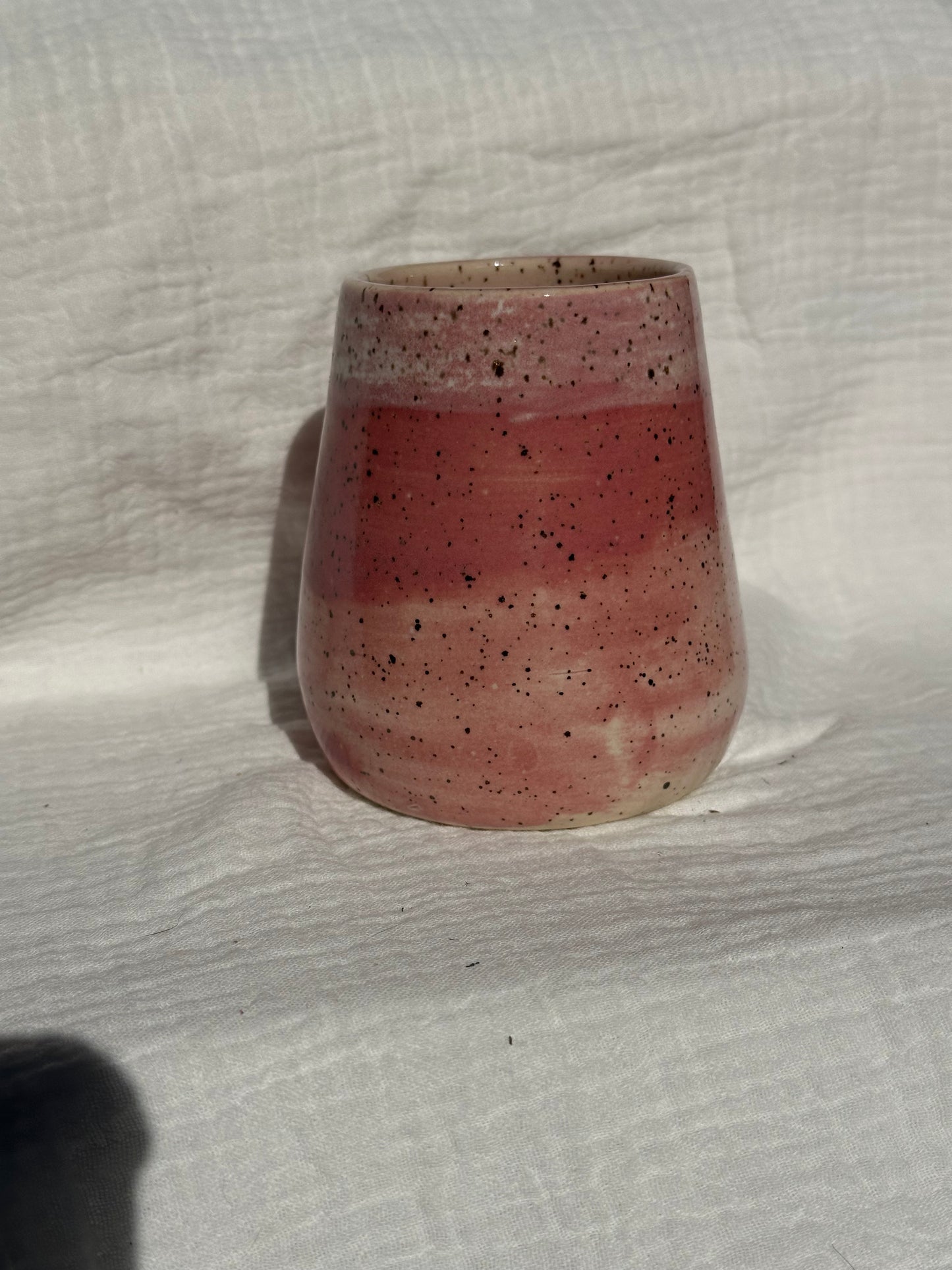 Ceramic Stoneware Pink and White Wine Whiskey Cup Botanical Floral Pottery Floral Tumbler