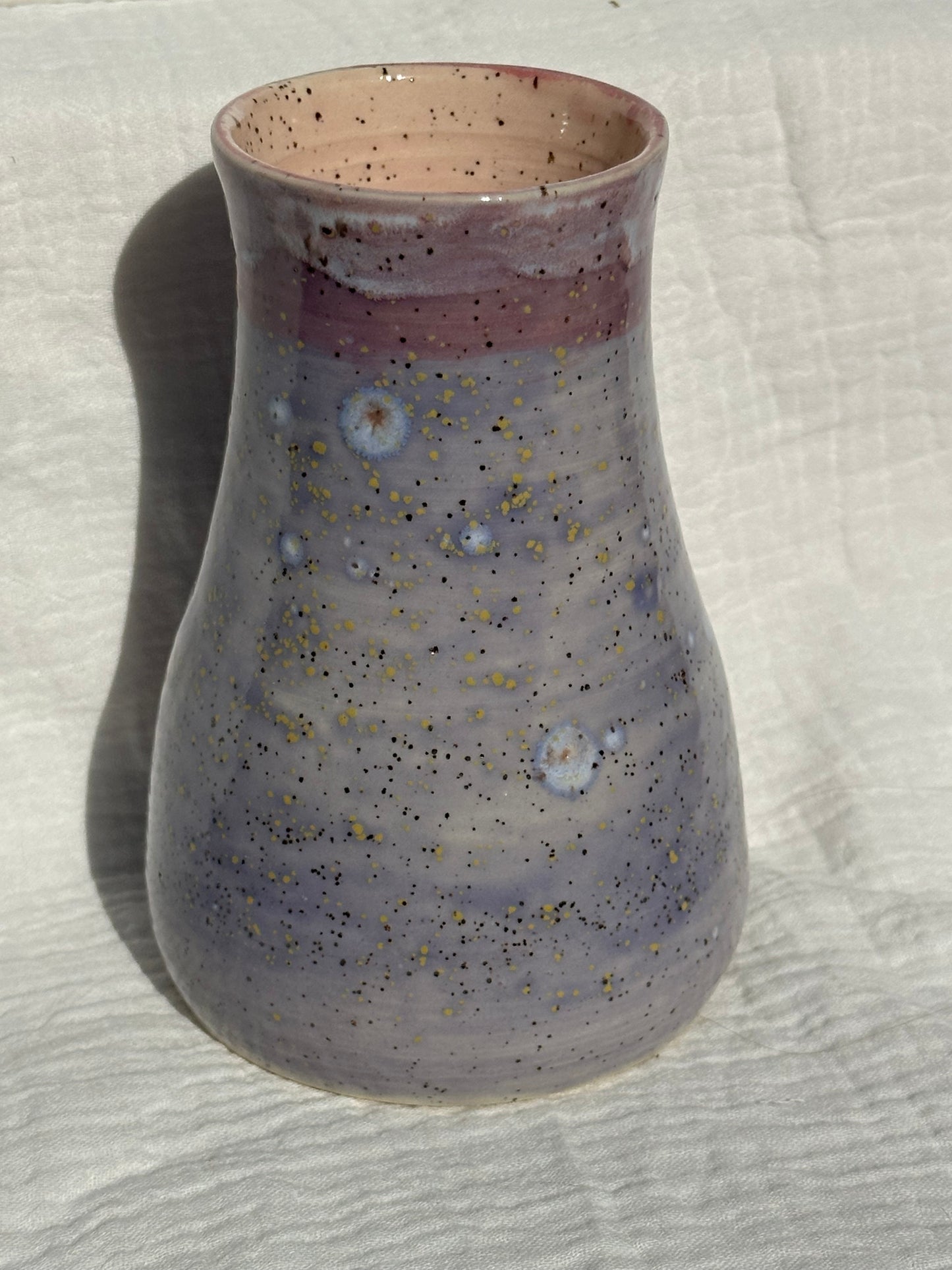 Ceramic Stoneware Pink and Purple Speckled Utensil Holder Vase Pottery Floral