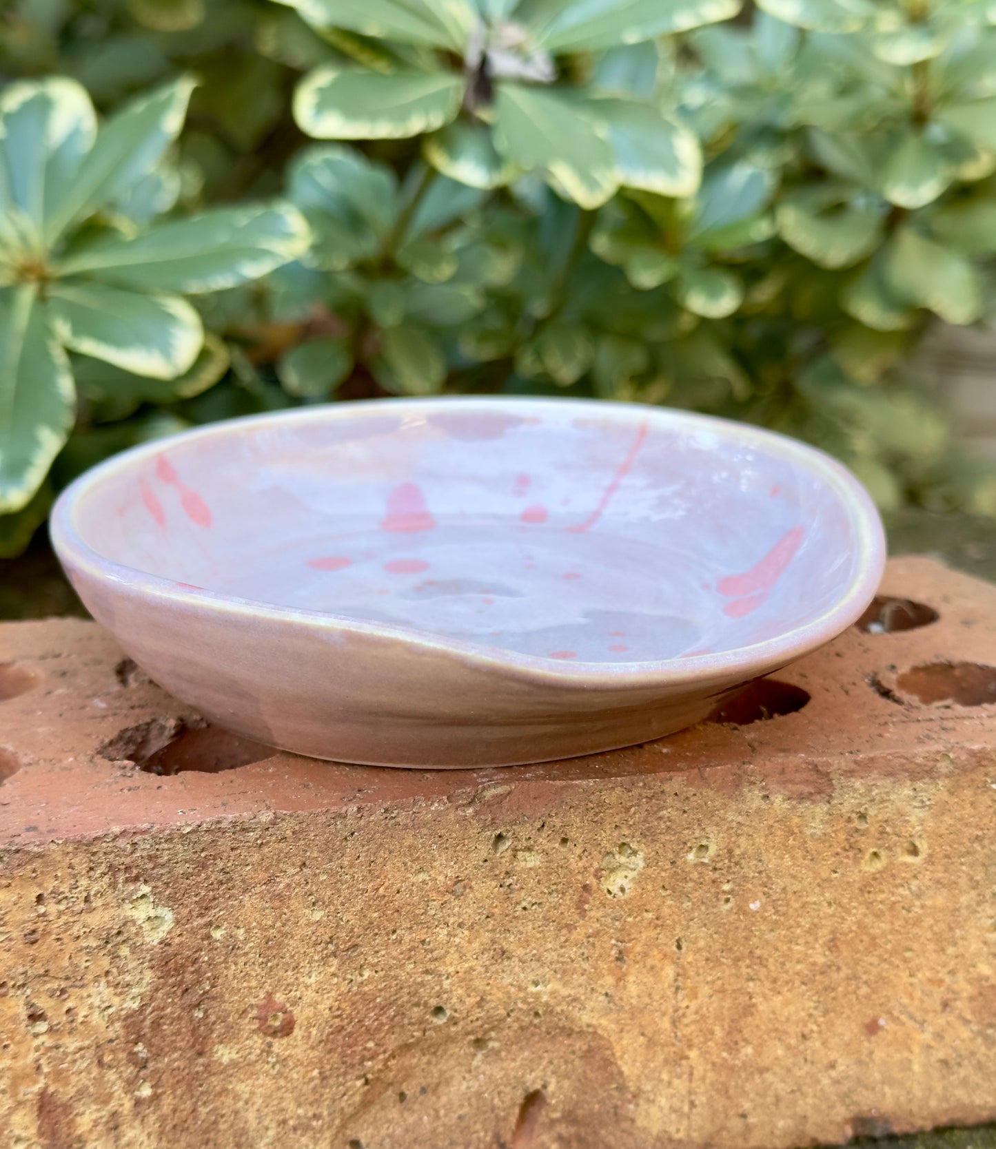 Ceramic Stoneware Purple with Pink Speckles Spoon Rest Serving Pottery