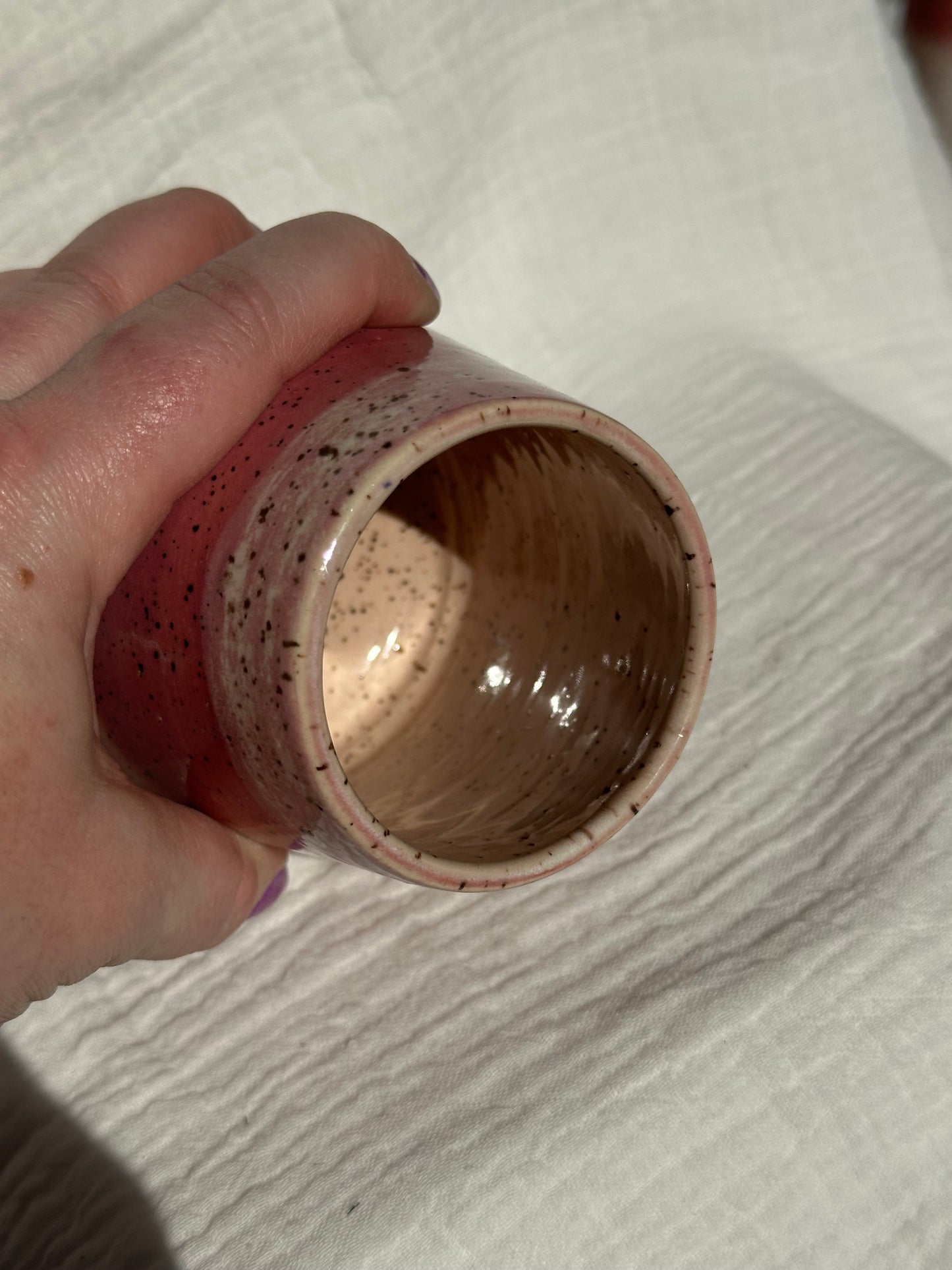 Ceramic Stoneware Pink and White Wine Whiskey Cup Botanical Floral Pottery Floral Tumbler