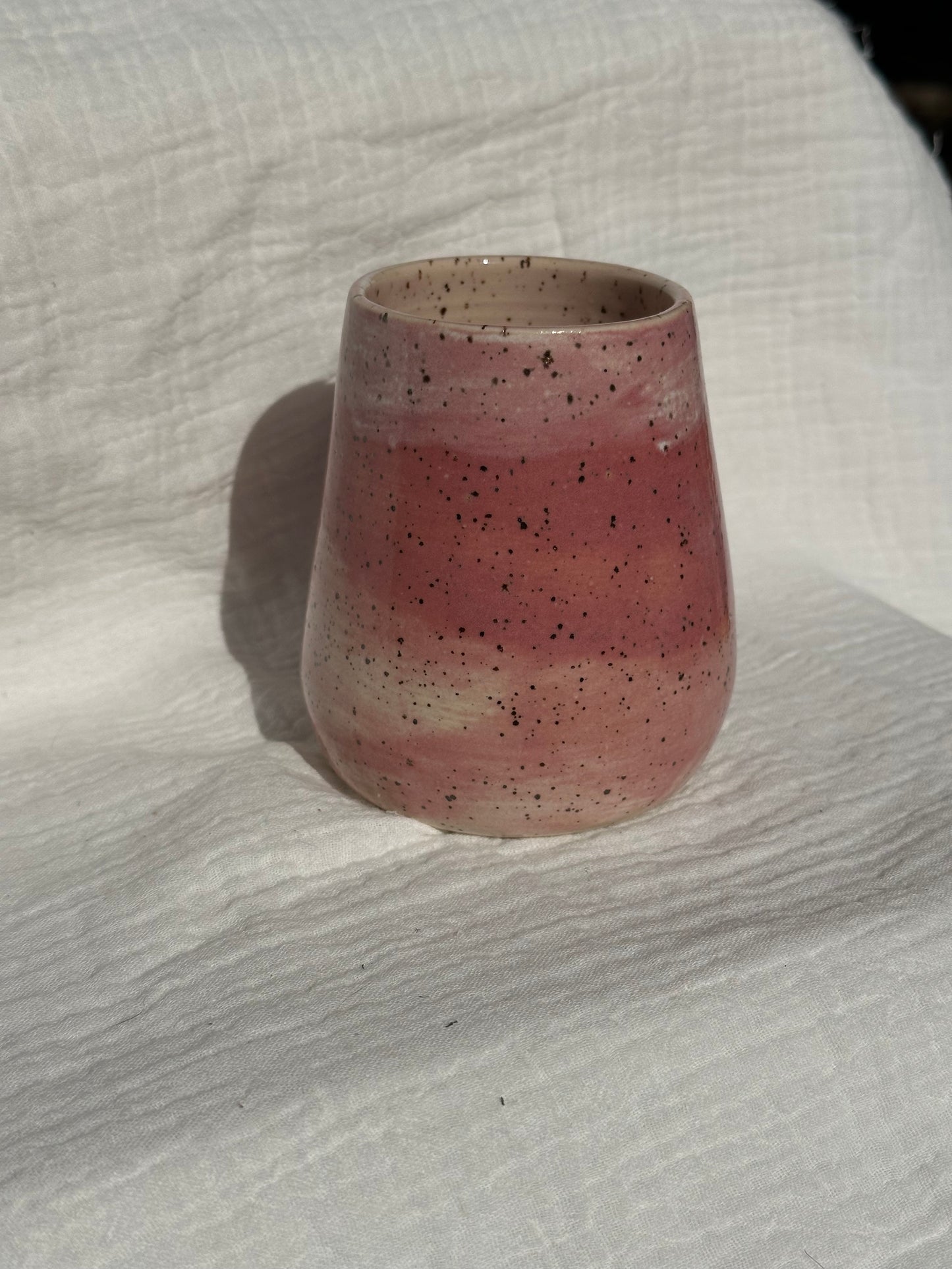 Ceramic Stoneware Pink and White Wine Whiskey Cup Botanical Floral Pottery Floral Tumbler