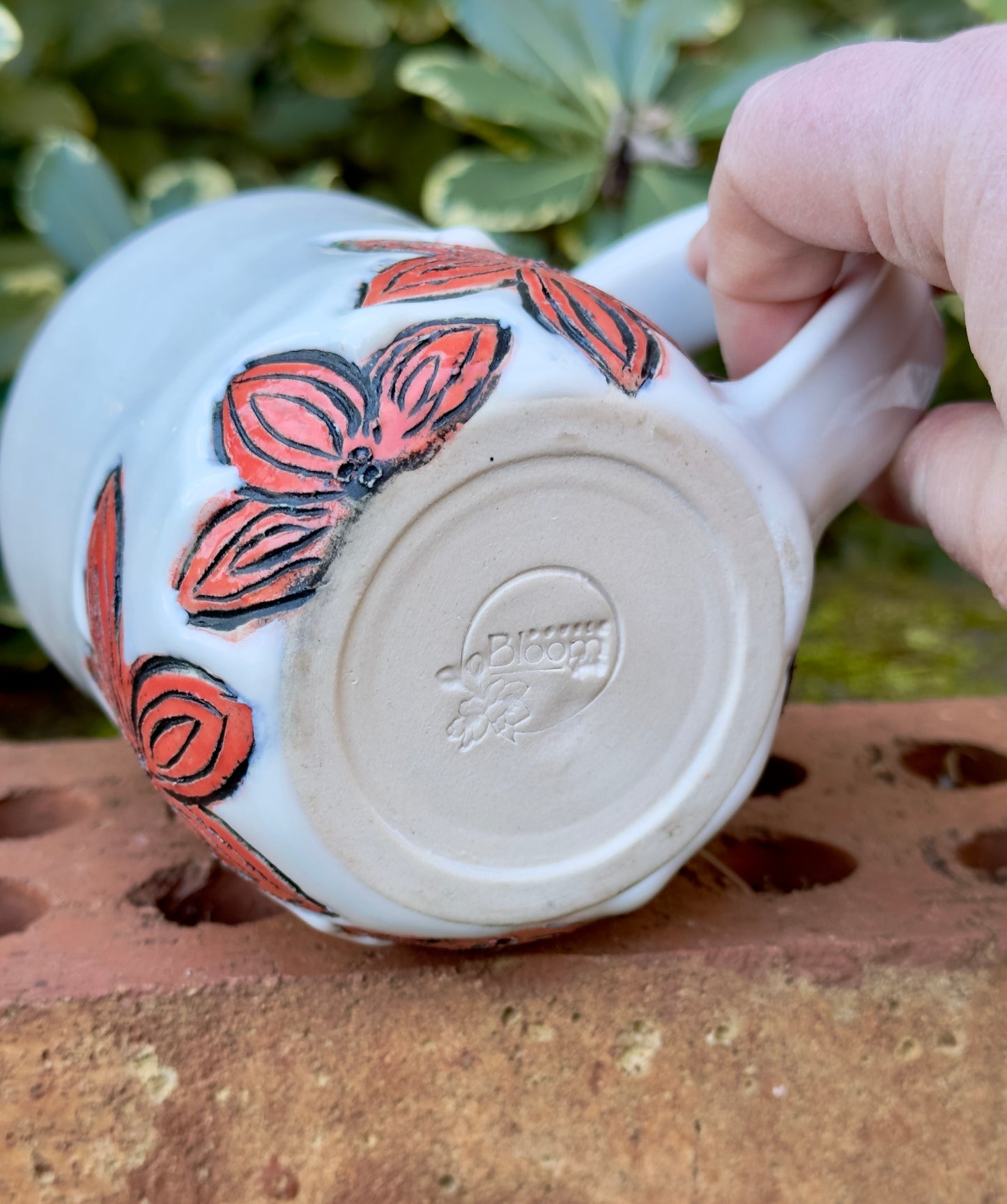 Ceramic Stoneware Carved Orange Flowers Coffee Tea Mug Cup Botanical Floral Pottery Floral Pride
