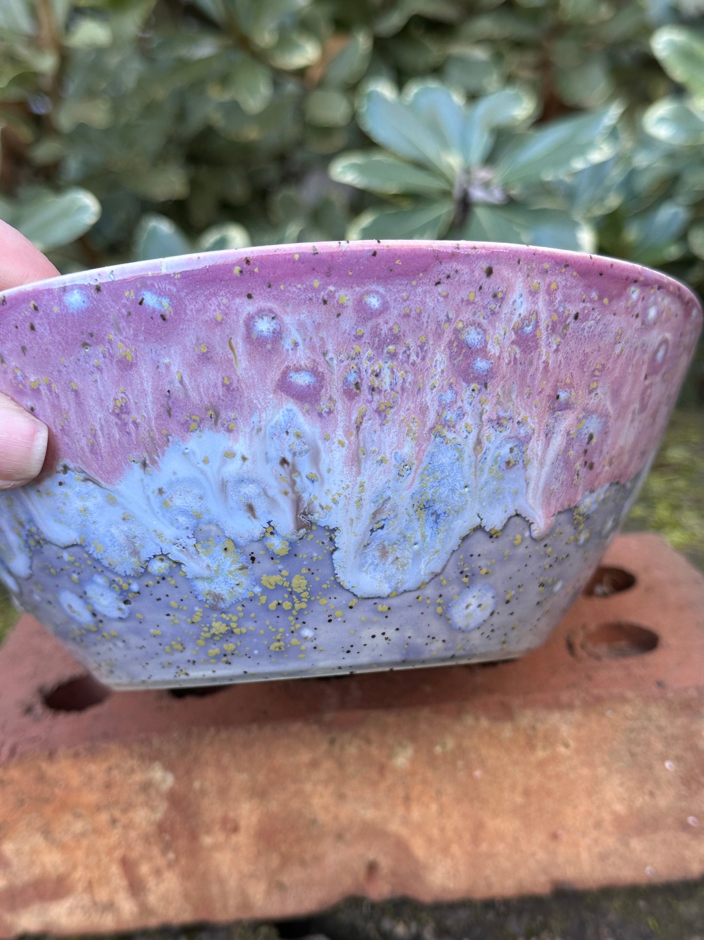 Ceramic Stoneware Medium Pink and Purple Serving Display Bowl Home Decor Pottery