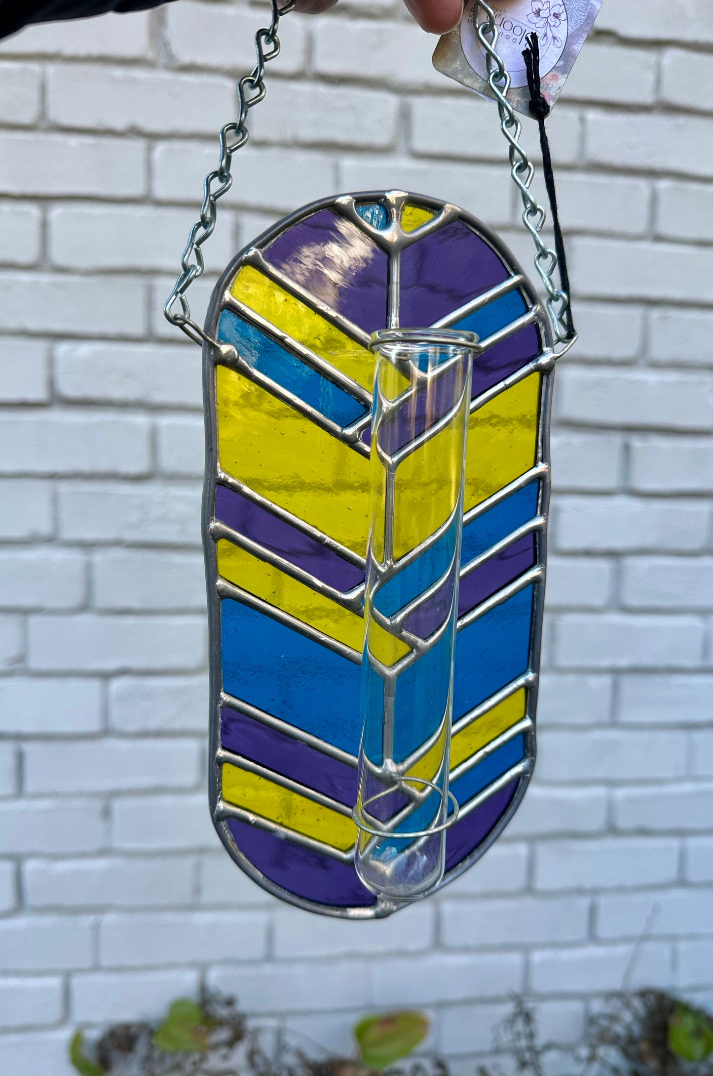 Ready to Ship Stained Glass Purple Yellow and Blue Plant Propagation Station Suncatcher Window Decoration Glass Art Gift