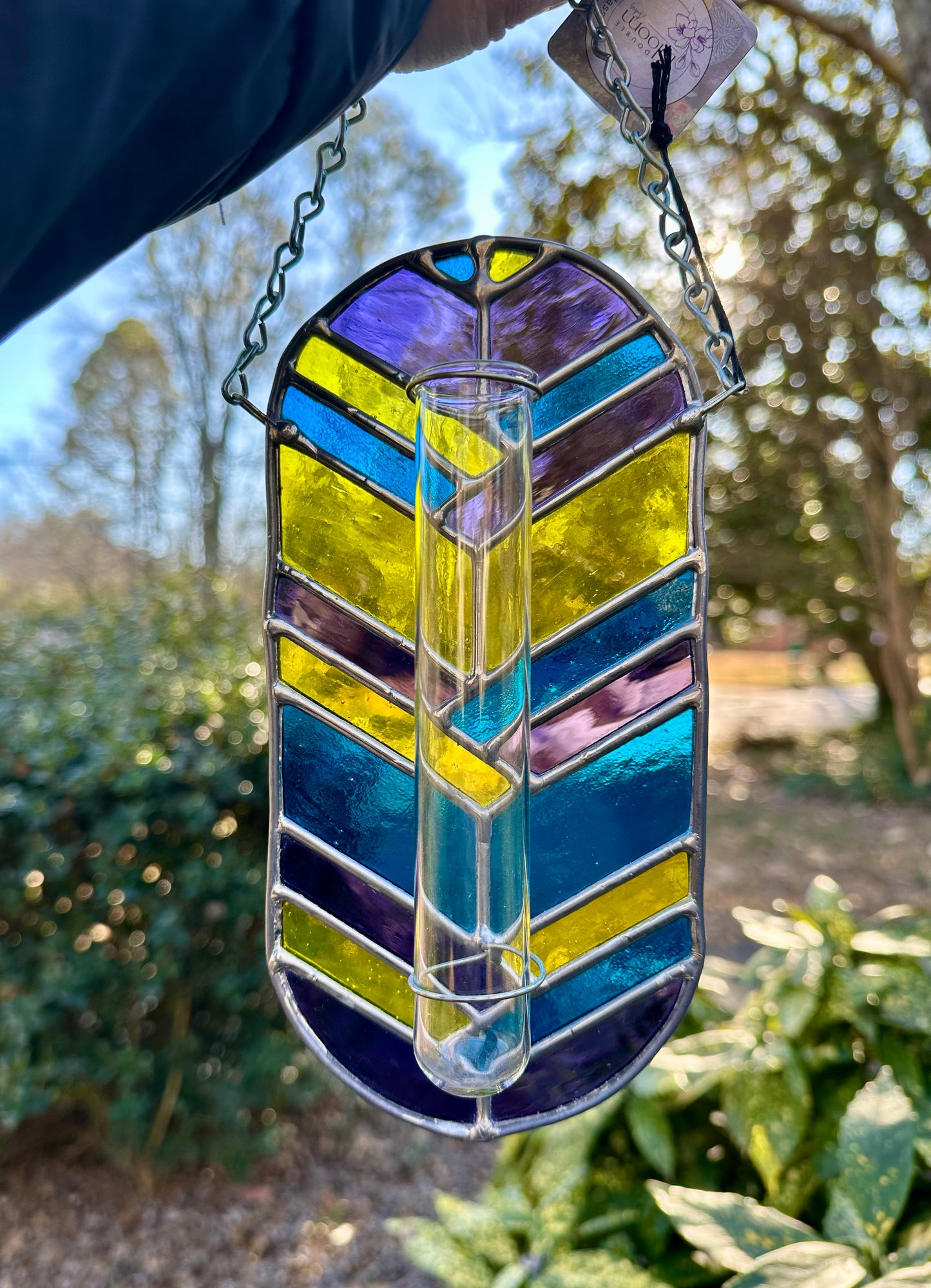 Ready to Ship Stained Glass Purple Yellow and Blue Plant Propagation Station Suncatcher Window Decoration Glass Art Gift