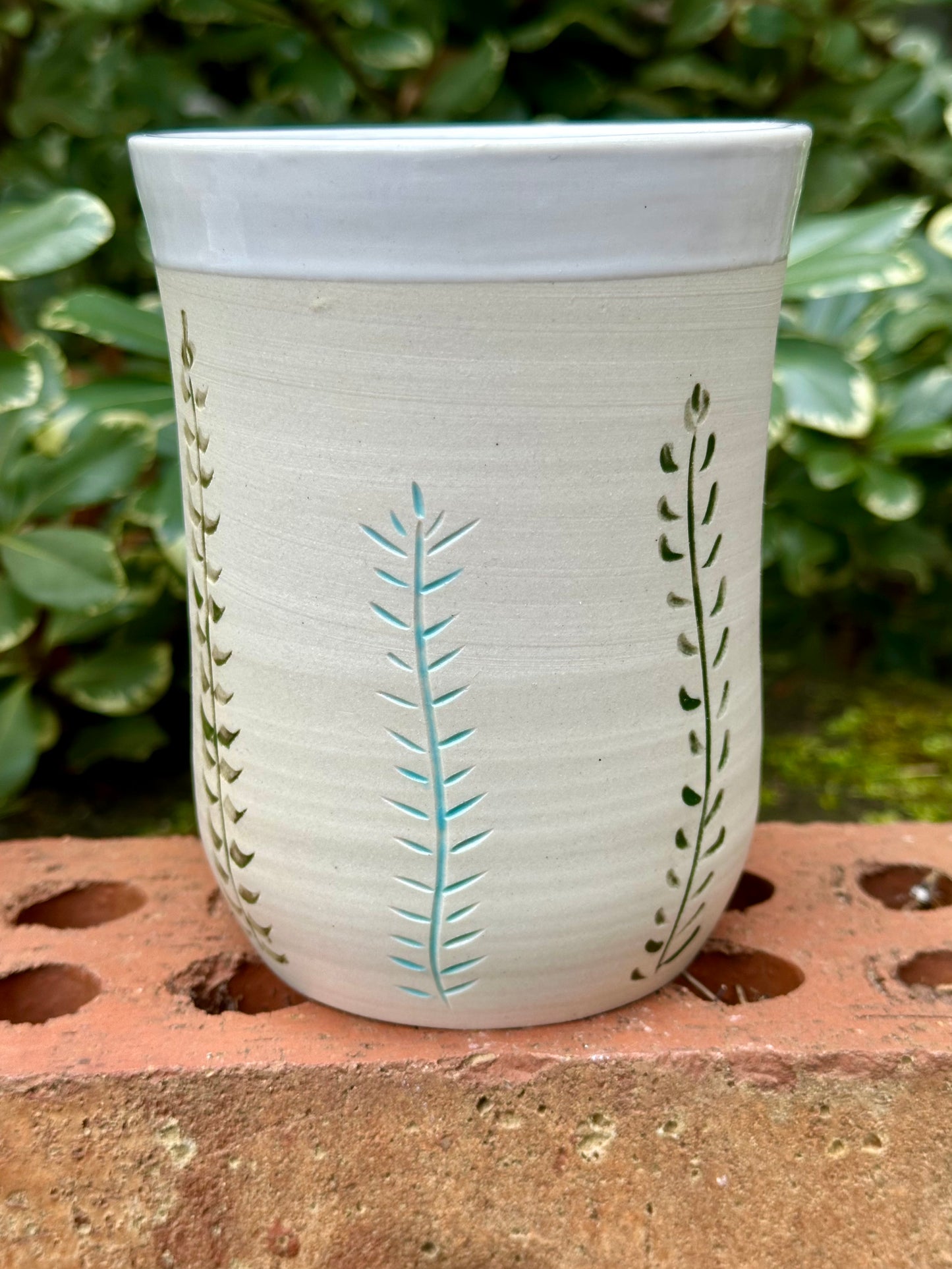 Ceramic Stoneware Carved Vines Botanical Floral Pottery Small