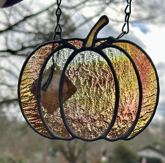 Stained Glass Halloween Streaky Brown Pumpkin Gourd Fall Suncatcher Window Decoration Glass Art Gift Thanksgiving Housewarming