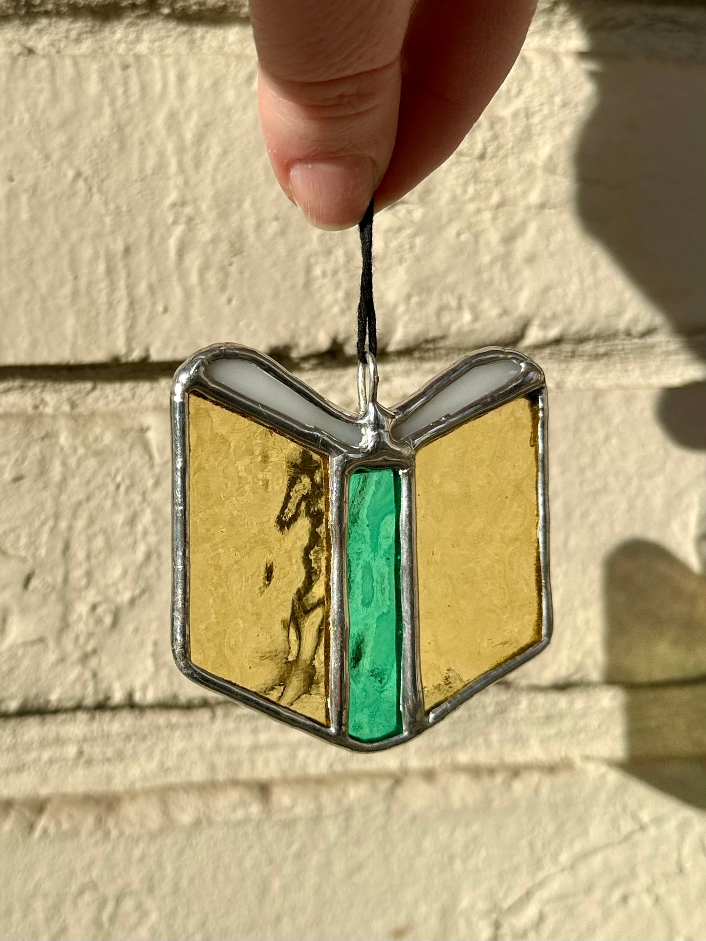 Ready to ship Stained Glass Small Yellow and Green Book Suncatcher Window Decoration Glass Art Gift