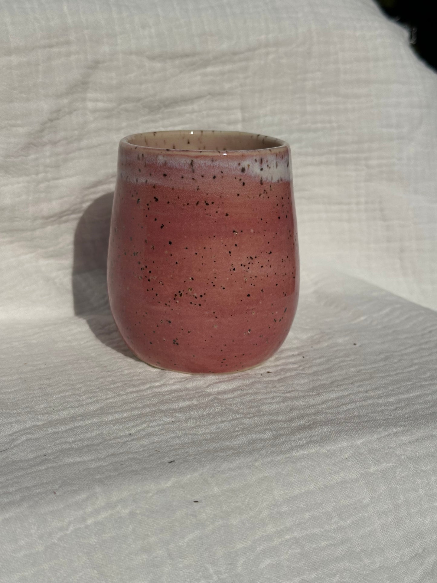 Ceramic Stoneware Pink and White Wine Whiskey Cup Botanical Floral Pottery Floral Tumbler