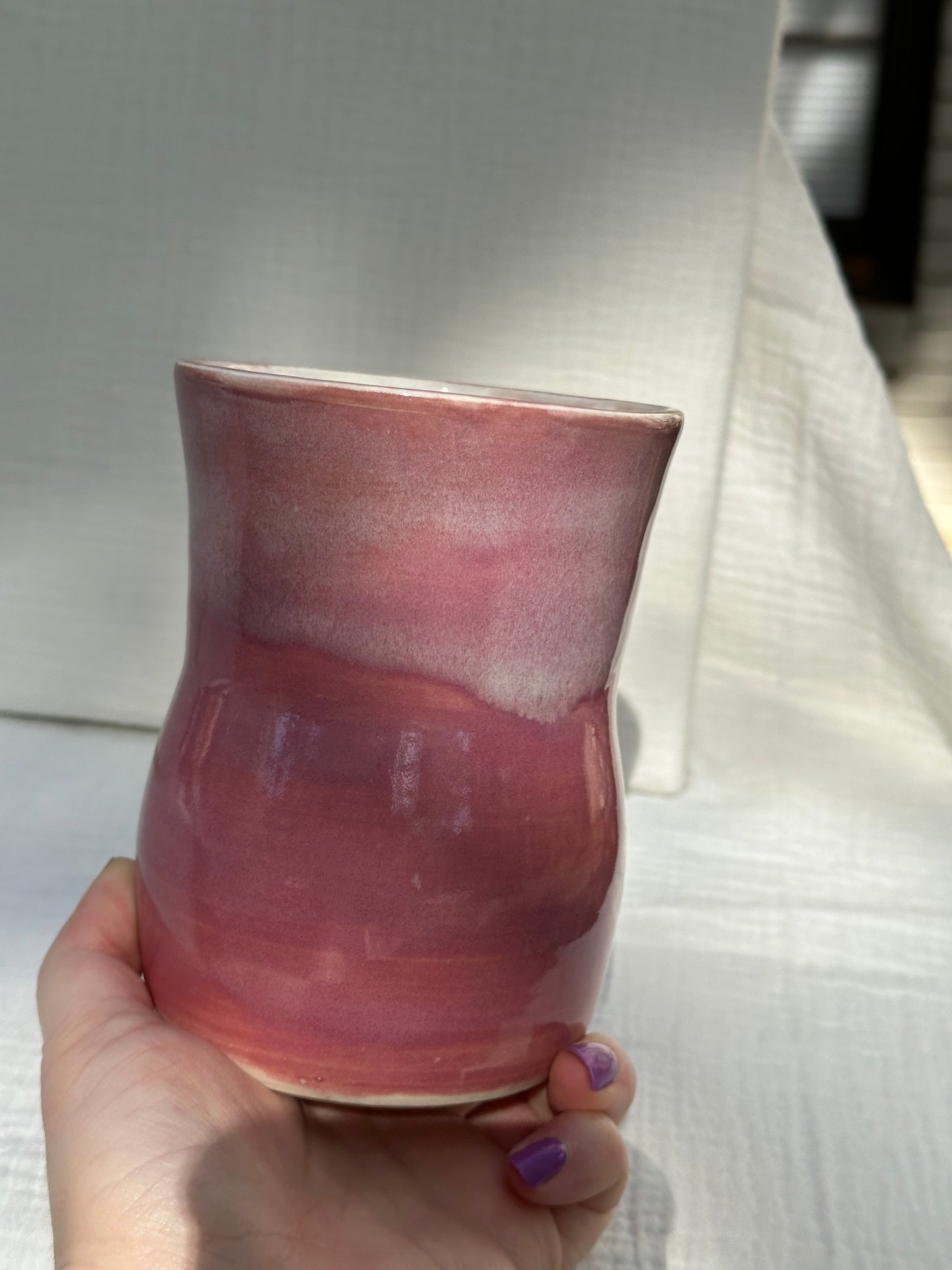 Ceramic Stoneware Pink and White Speckled Utensil Holder Vase Pottery Floral